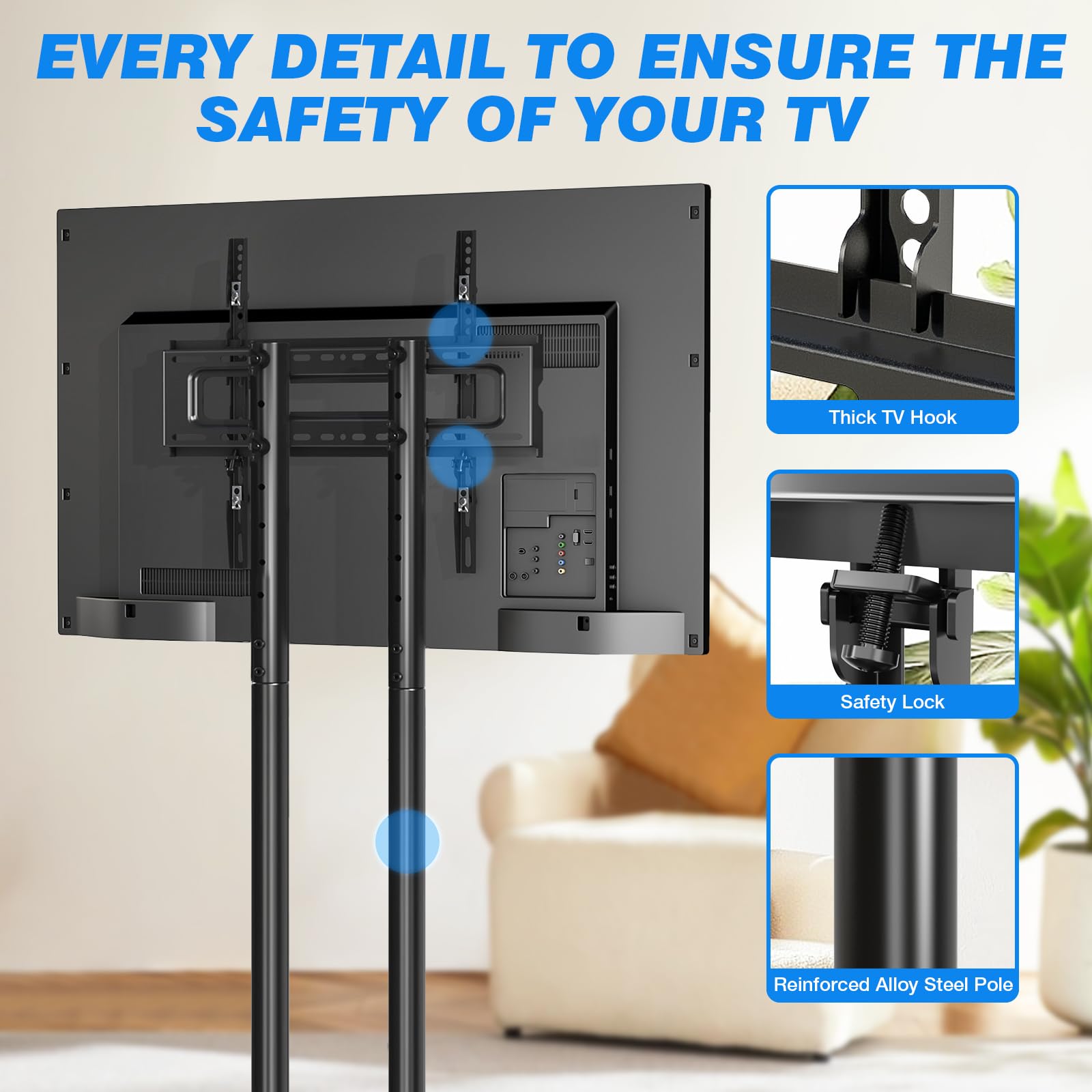 Upgraded Rolling TV Stand for 32-70 Inch TVs - Heavy Duty Mobile TV Cart with Smooth Wheels (Supports 88lbs) - Height Adjustable TV Mount Stand for Living Room, Bedroom & Office - Perfect for Home Entertainment & Space-Saving Solutions