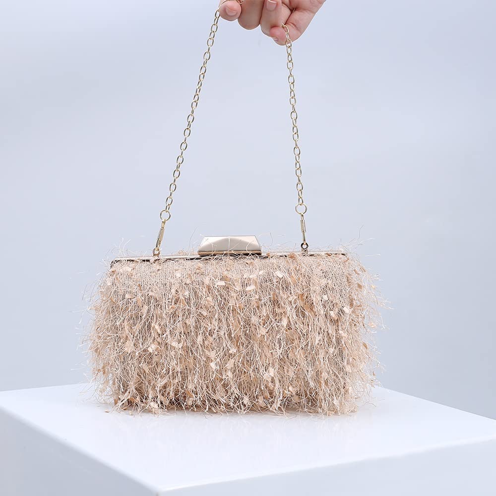 Elegant Women's Tassel Clutch Bag - Apricot Shoulder Purse for Wedding, Banquet & Evening Parties | Perfect for Formal Events, Date Nights & Special Occasions