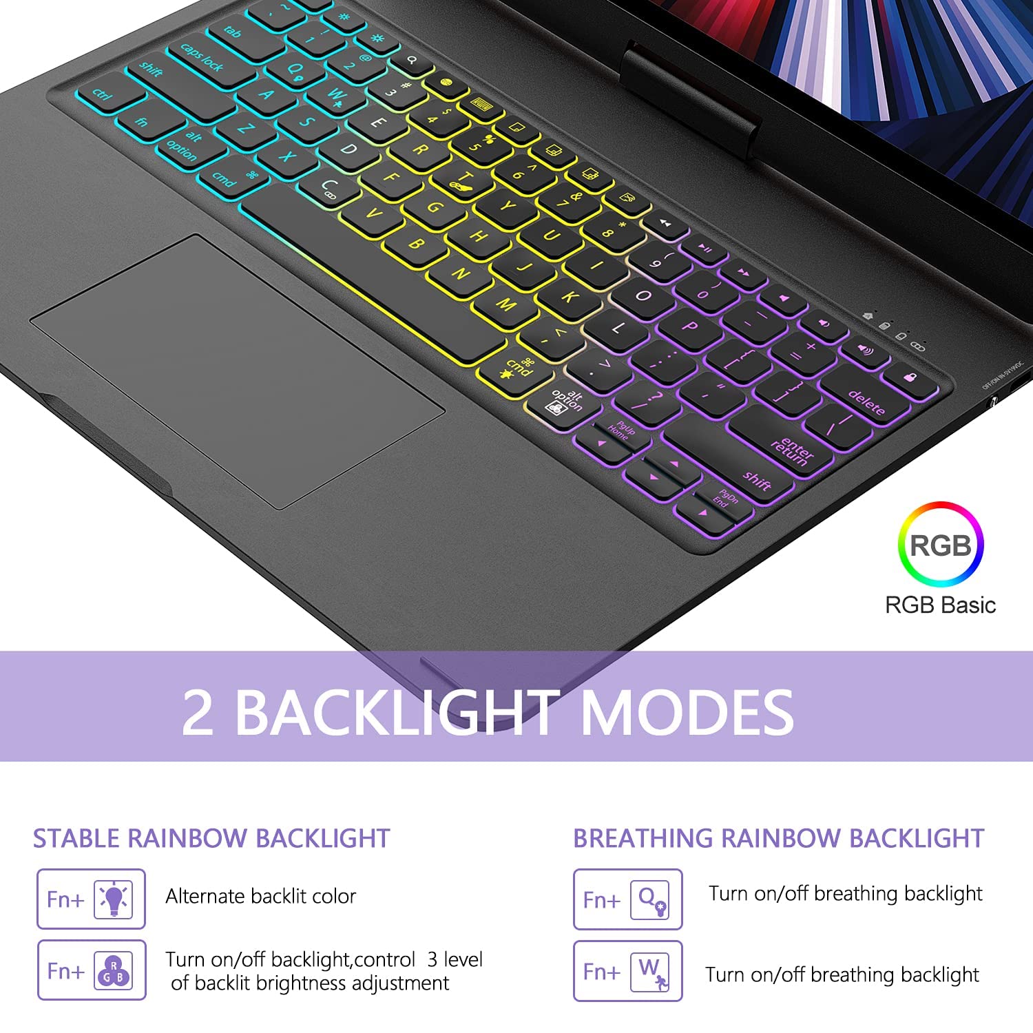 Premium Keyboard Case for iPad Pro 12.9 Inch (6th/5th/4th/3rd Gen) - 7 Color Rainbow Backlit, Wireless Multi-Touch Trackpad, 360° Rotatable Stand with Apple Pencil Holder | Slim Protective Cover with Long Battery Life | Perfect for Work, Study & Travel