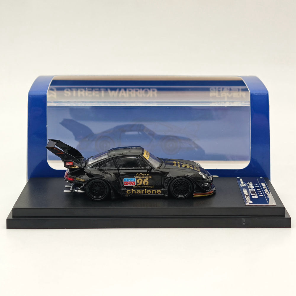 1:64 Scale Street Warrior Porsche RWB 993 Charlene Diecast Model Car with High Tail Wing - #96 Black - Perfect for Collectors, Racing Enthusiasts, and Display Showcases