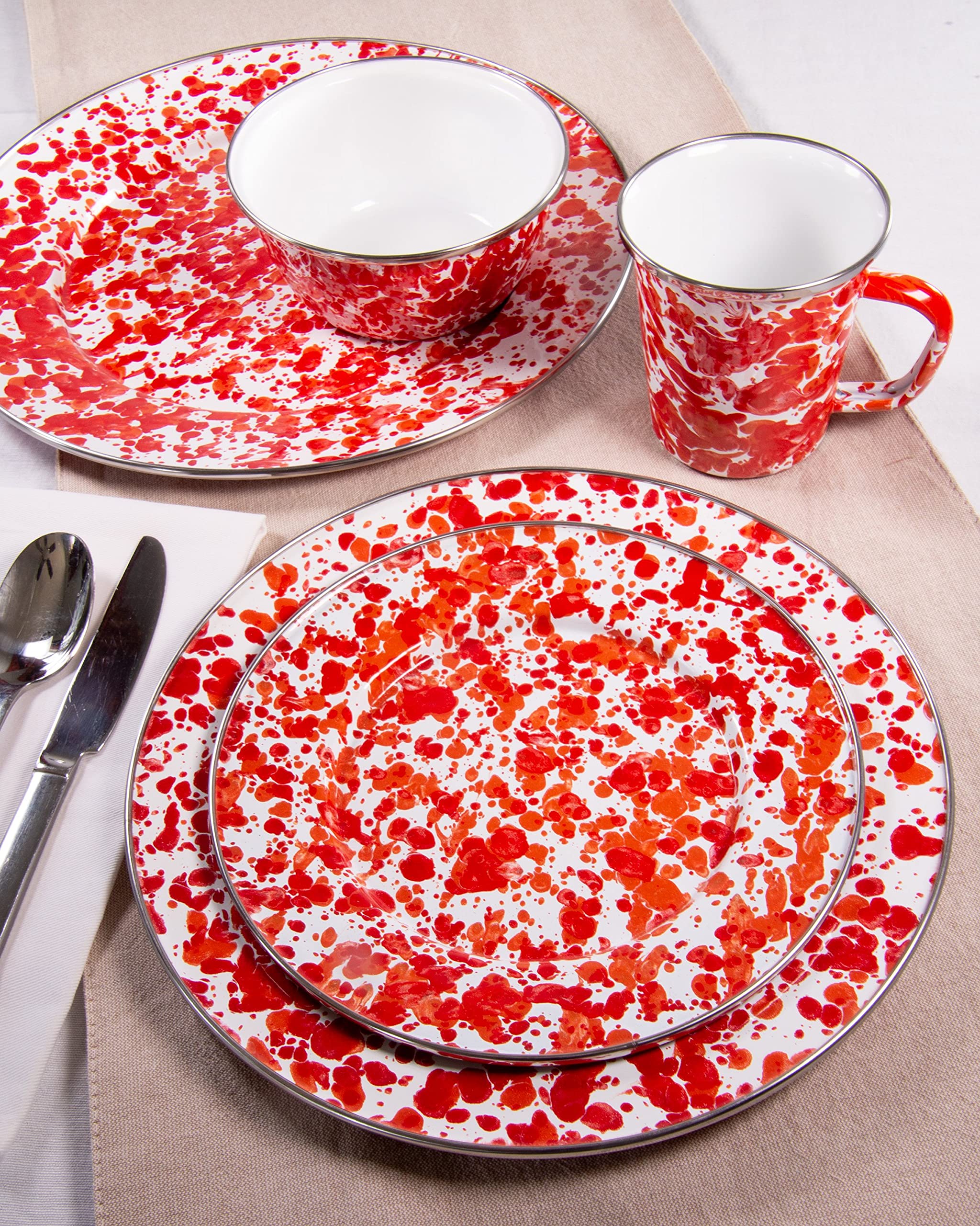 Golden Rabbit Enamelware Dinner Plates - Set of 4 (10.5 Inch) Sunset Design - Vintage Style Enamel Plates for Farmhouse, Picnic, Camping & Outdoor Dining
