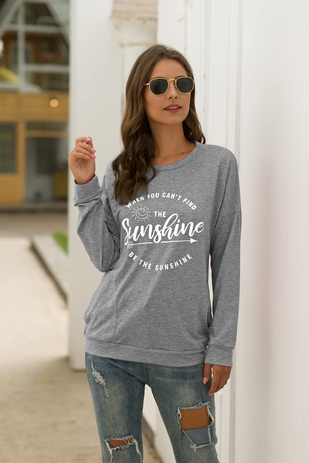 Muicy Women's Sunshine Shirt - Casual Long Sleeve Tunic Top with Pockets | Trendy Loose Fit Sweatshirt for Women | Perfect for Work, Weekend Outings & Layering in Fall/Winter