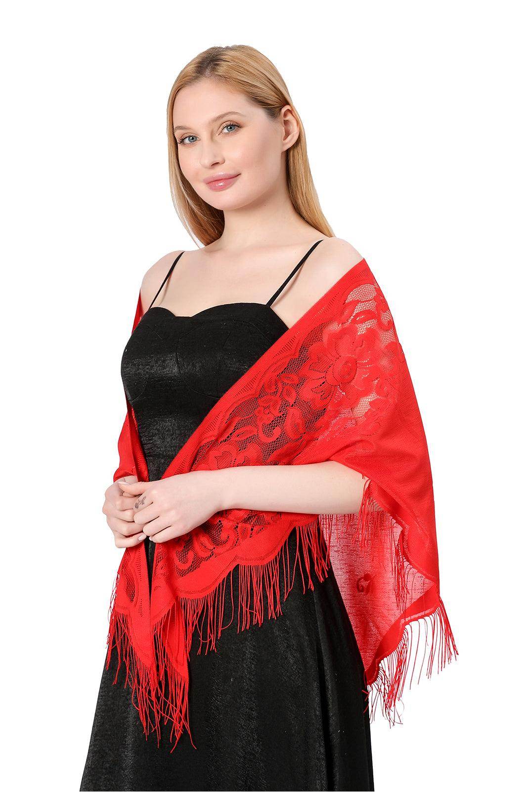 Elegant Lace Shawl with Tassels - CJ0104 - Perfect for Weddings, Parties, and Evening Events