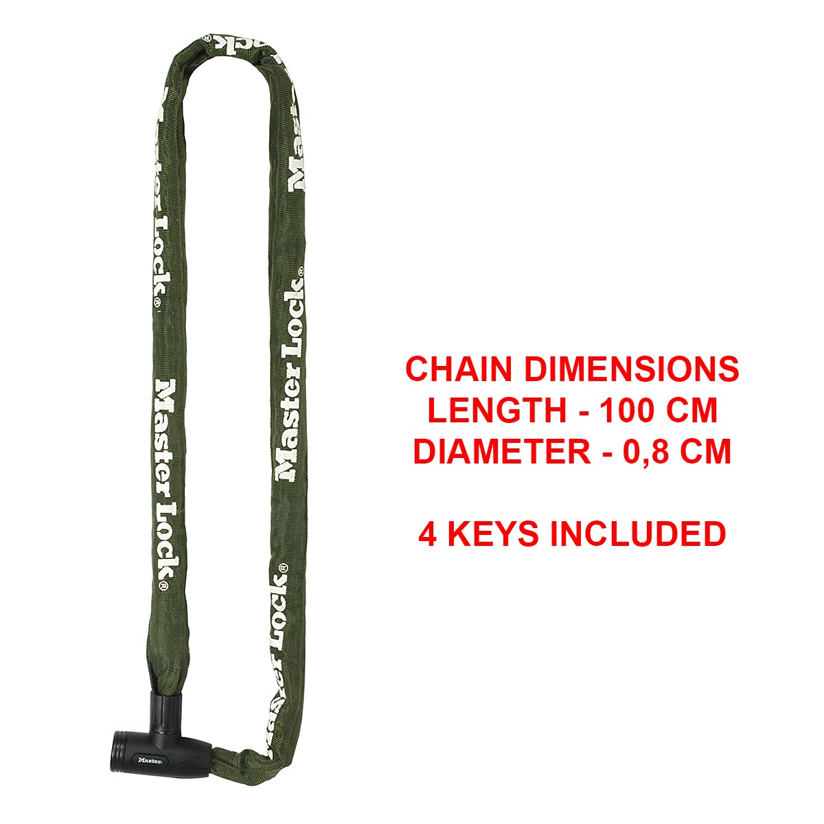 Master Lock 8023EURD 8mm x 1000mm Security Chain with Integrated Key Lock - Khaki Color | Heavy Duty Outdoor Use for Bikes, Gates & Storage Protection