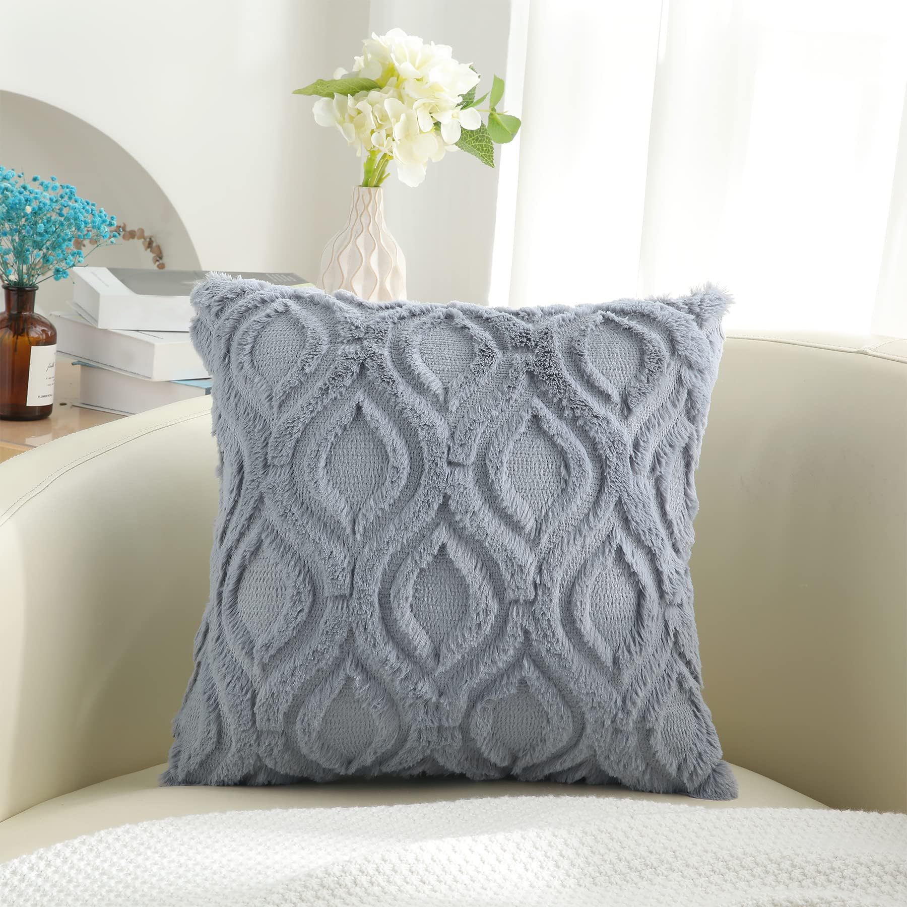 **DecorUhome 26x26 Inch Soft Plush Faux Wool Throw Pillow Covers Set of 2 – Blue Grey Couch Pillow Cases for Sofa, Bed & Living Room – Cozy Home Decor for Relaxing & Stylish Interior Design**