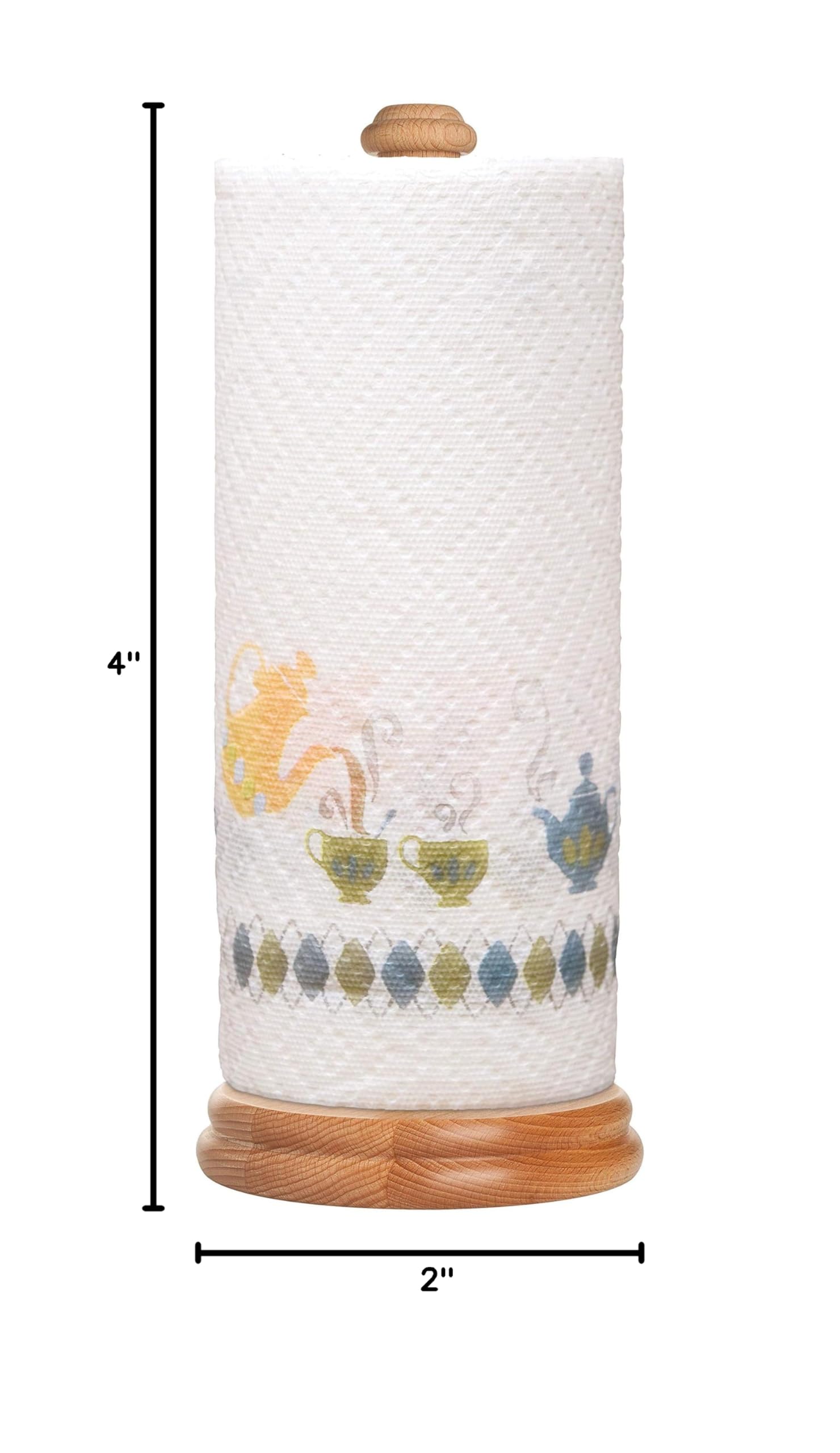 Premium HIC Kitchen Wooden Paper Towel Holder - FSC-Certified Solid Beechwood from Czech Republic - Countertop Organizer for Kitchen, Bathroom, and Office Use