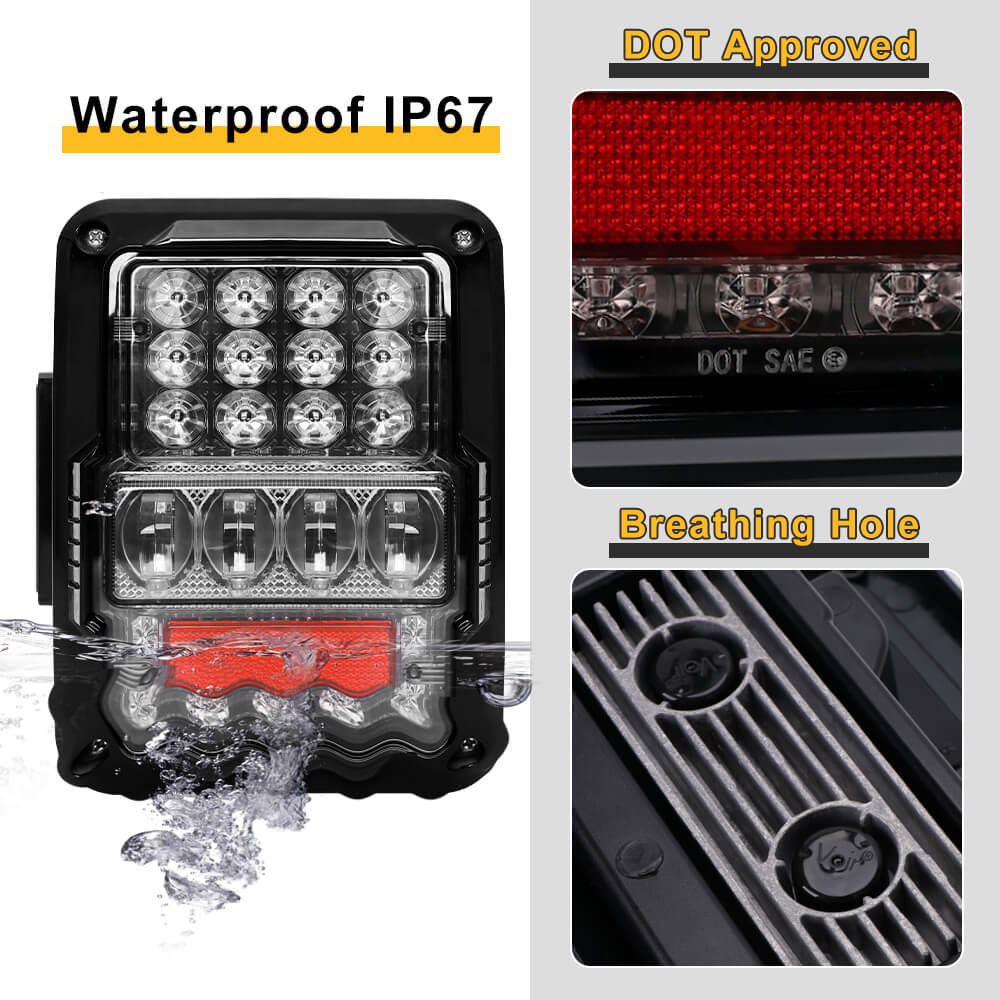 Bright 30W LED Tail Lights with 4D Clear Lens for Jeep JK - Enhanced Reverse & Parking Lights with Built-in EMC | Perfect for Off-Roading & Night Driving