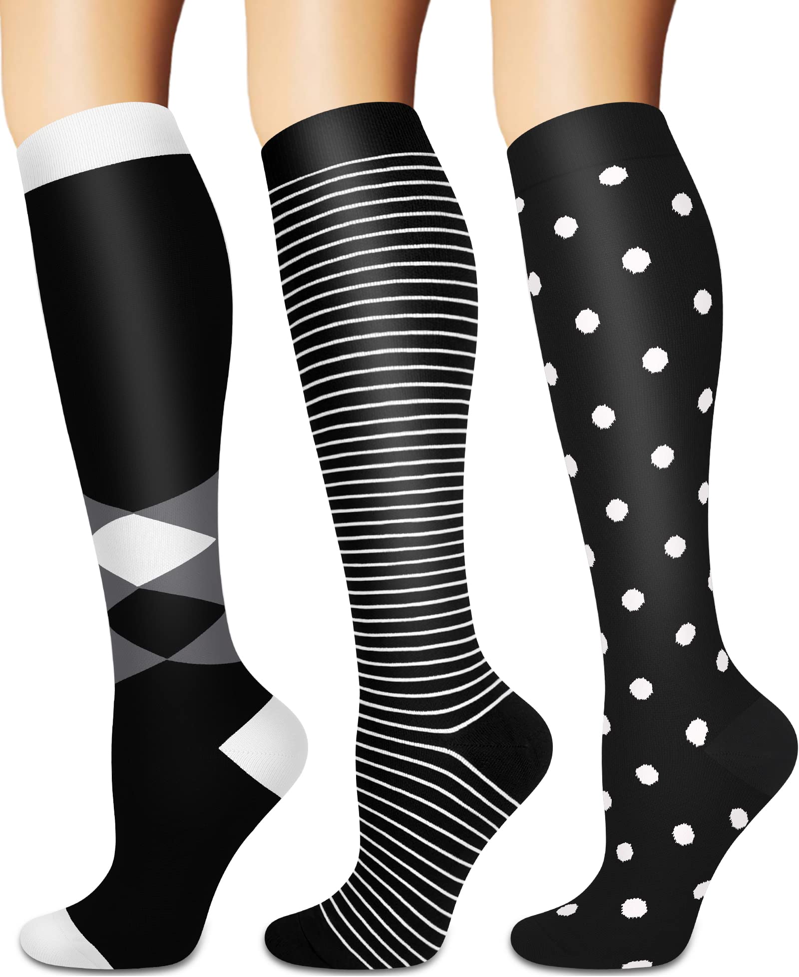 Best Compression Socks for Women & Men - 3 Pairs Medical Grade Knee High Socks for Improved Circulation, Running, Nursing, Travel & Work - Perfect for Athletes, Nurses & Frequent Flyers