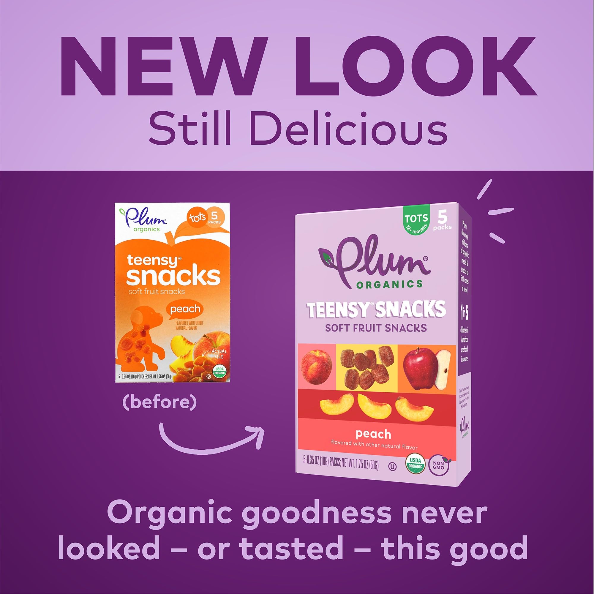 Organic Plum Teensy Snacks Soft Fruit Snacks - Peach Flavor, 0.35 oz Bags (Pack of 40) - Healthy Toddler & Kids Snacks for Lunch Box, Travel, and On-the-Go Nutrition