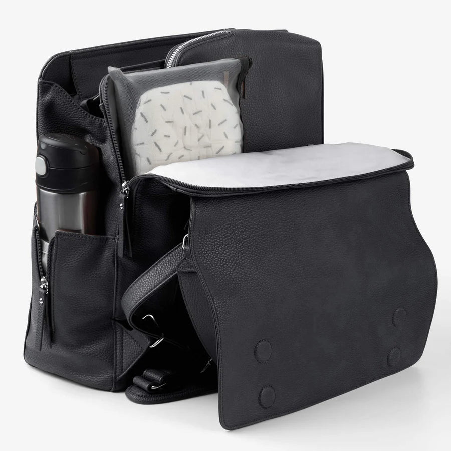Vanchi Vegan Leather Emmy Backpack Diaper Bag - Stylish & Spacious Black Baby Bag for Moms - Perfect for Travel, Shopping & Daily Use