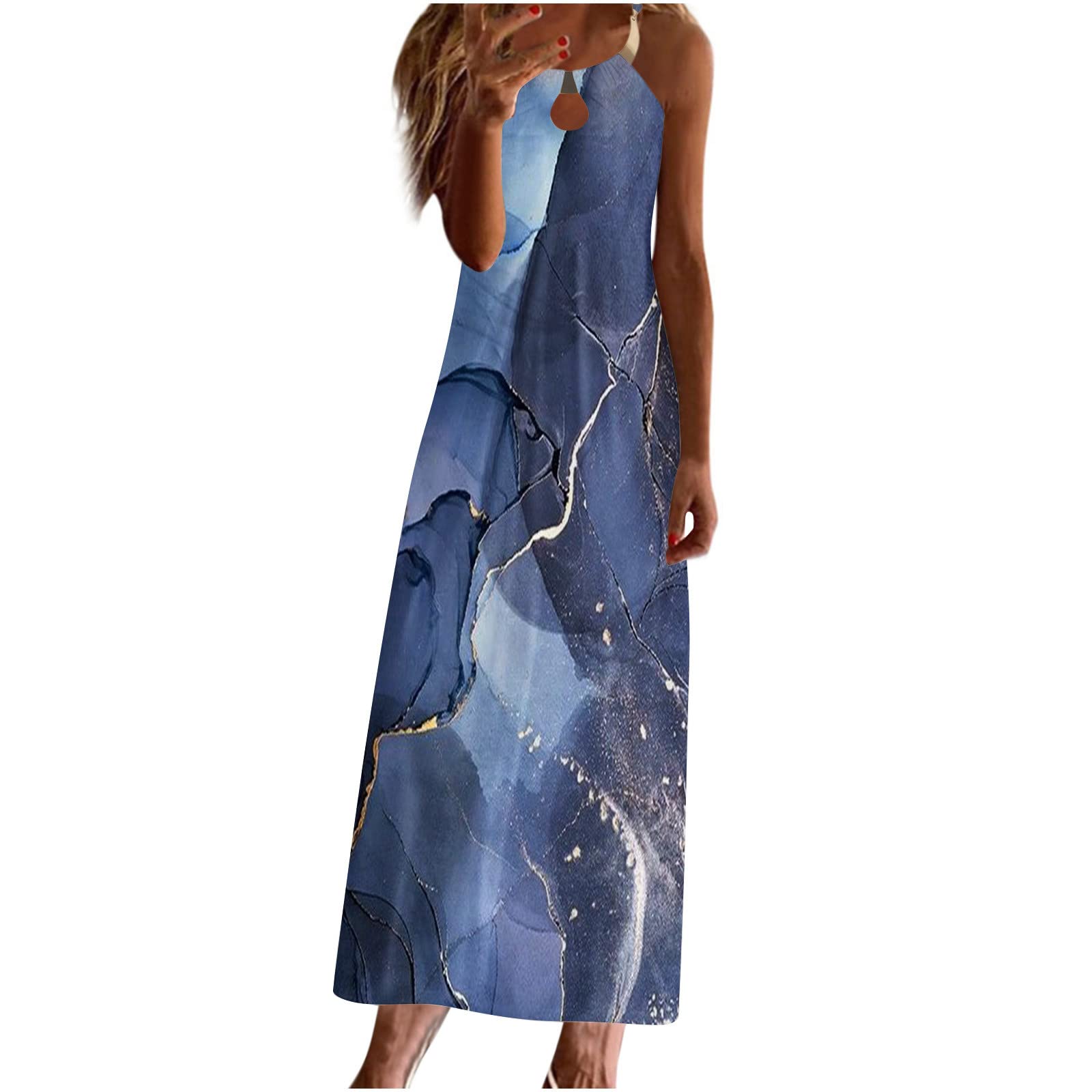 **BmkBWO Women's Maxi Dresses 2024 – Summer Halter Beach Long Dress, Loose Fit Flowy Shift Dress for Casual & Vacation Wear**    *(Use for beach outings, summer vacations, casual strolls, or stylish everyday wear.)*