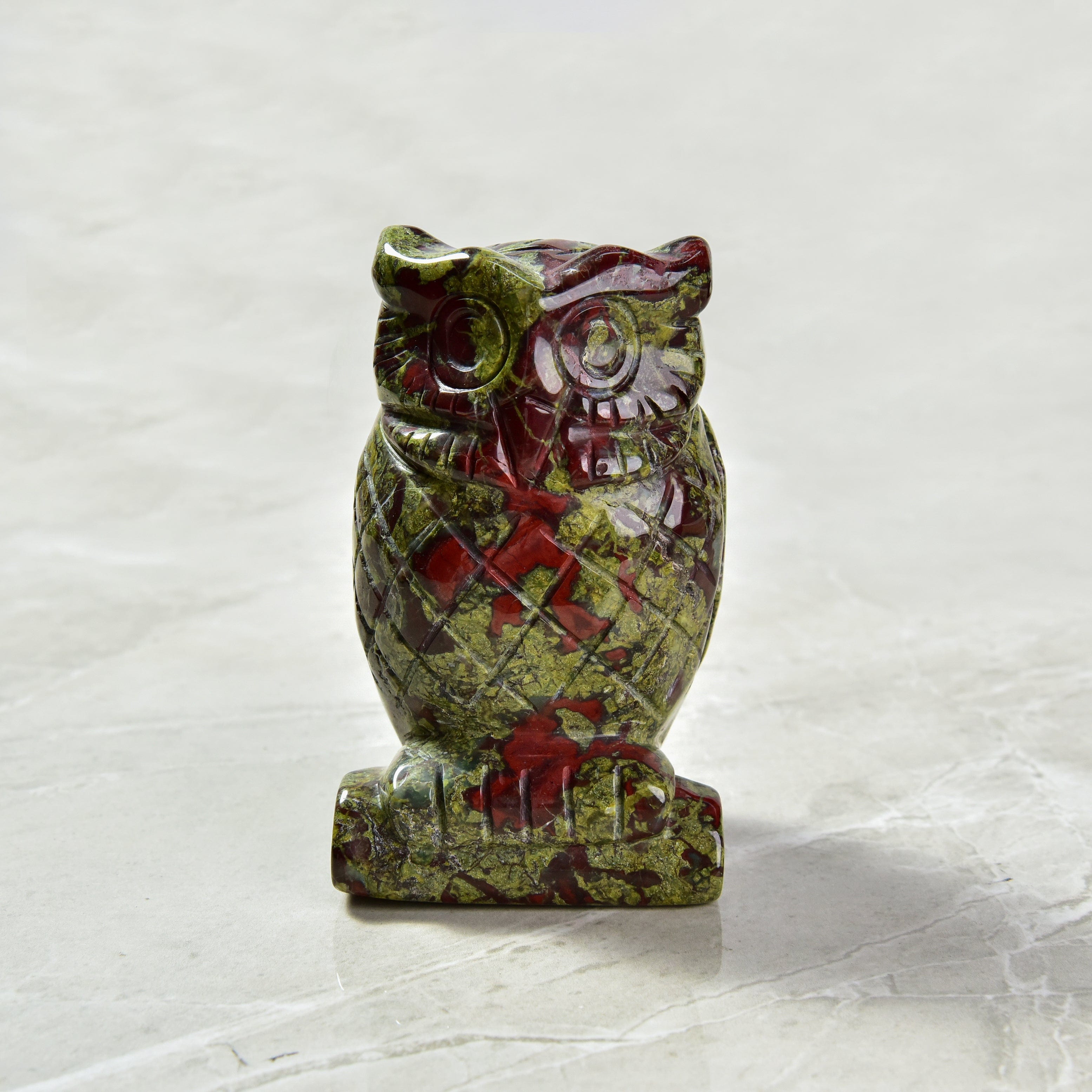 4 Bloodstone Owl Natural Gemstone Carving - Handmade Healing Stone Figurine for Home Decor, Meditation & Spiritual Gifts