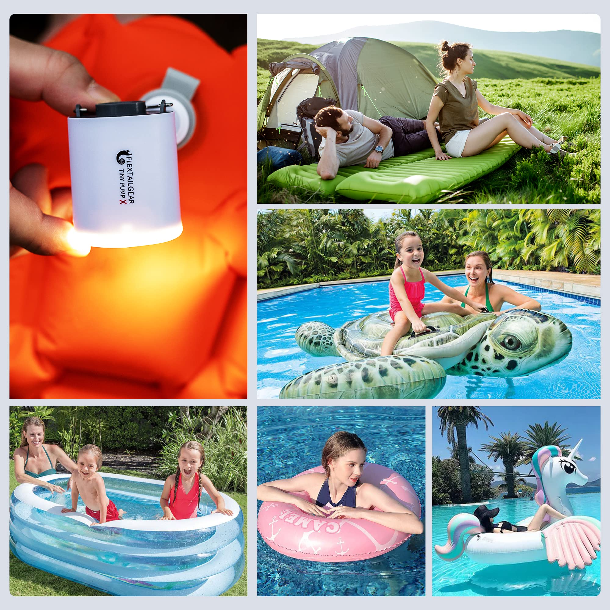 FLEXTAILGEAR Tiny Pump X - Portable USB Rechargeable Air Pump with 1300mAh Battery & Built-in Camping Light | Ultra-Compact for Inflating Sleeping Pads, Air Mattresses, Pool Floats, Swimming Rings | Perfect for Camping, Travel, Beach & Outdoor Adventures (White)