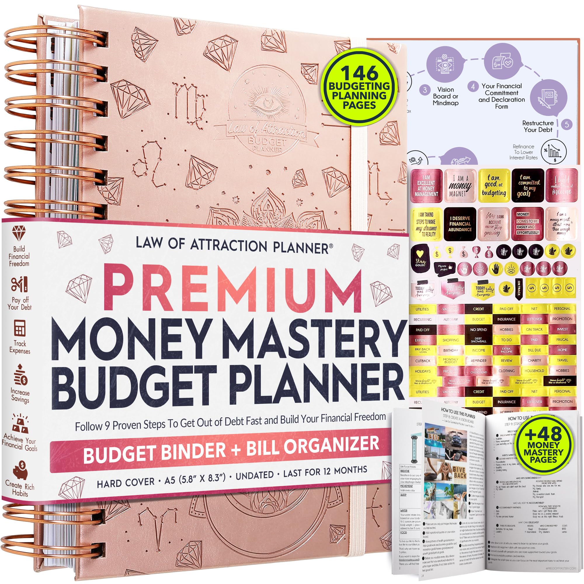 2025 Spiral Budget Planner & Monthly Bill Organizer with Pockets - Finance Journal, Debt Tracker for Bill Payments & Savings | 12-Month Financial Freedom Planner for Home, Office & Personal Money Management