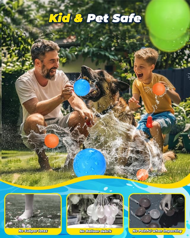 Eco-Friendly Reusable Water Balloons - 12PCS Quick Fill Self-Sealing Splash Balls for Pool, Beach & Summer Water Games | Perfect Outdoor Water Toys for Kids & Family Fun Activities
