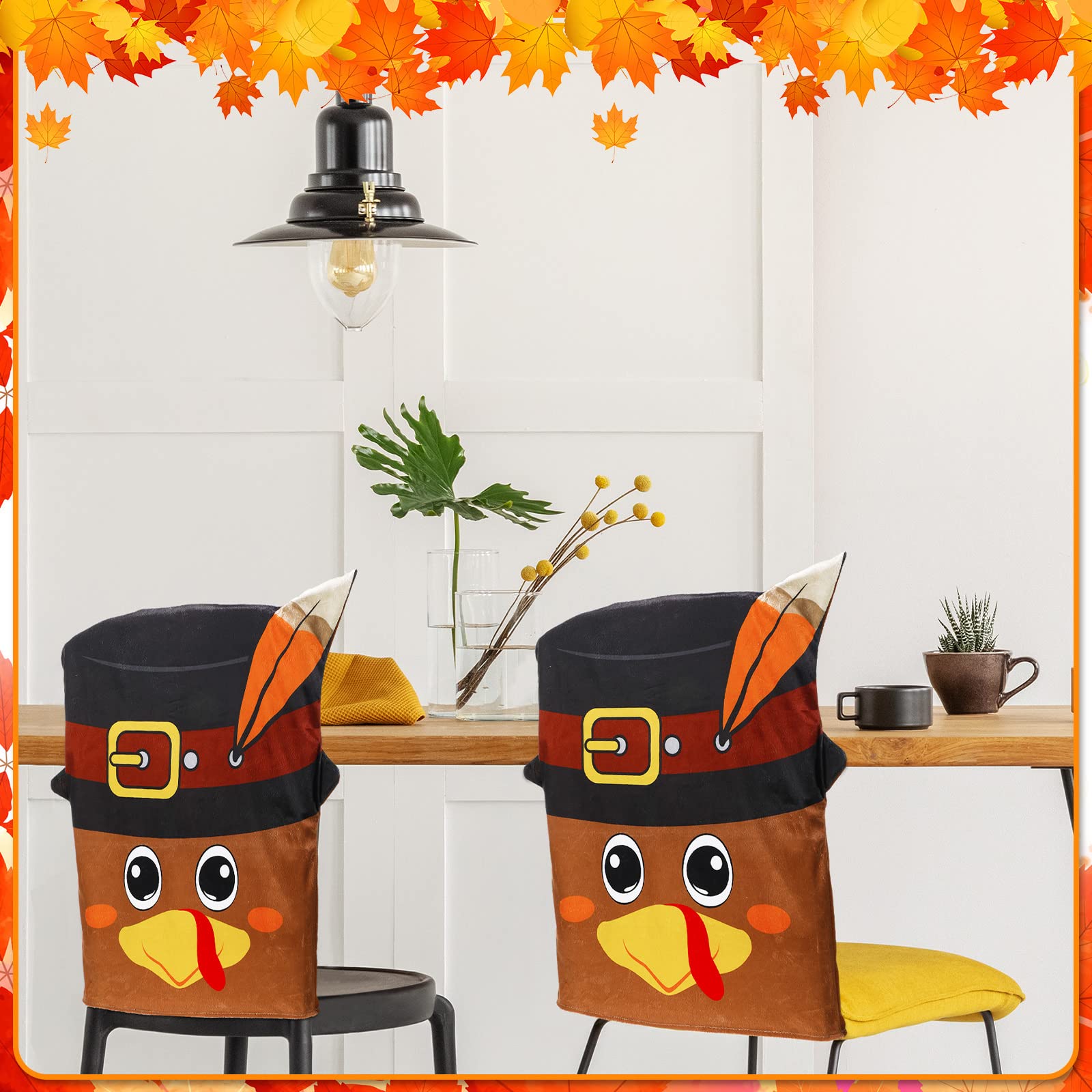 Thanksgiving Turkey Chair Covers - Washable Dining Room Slipcovers (6-Pack) for Fall Parties & Ceremonies