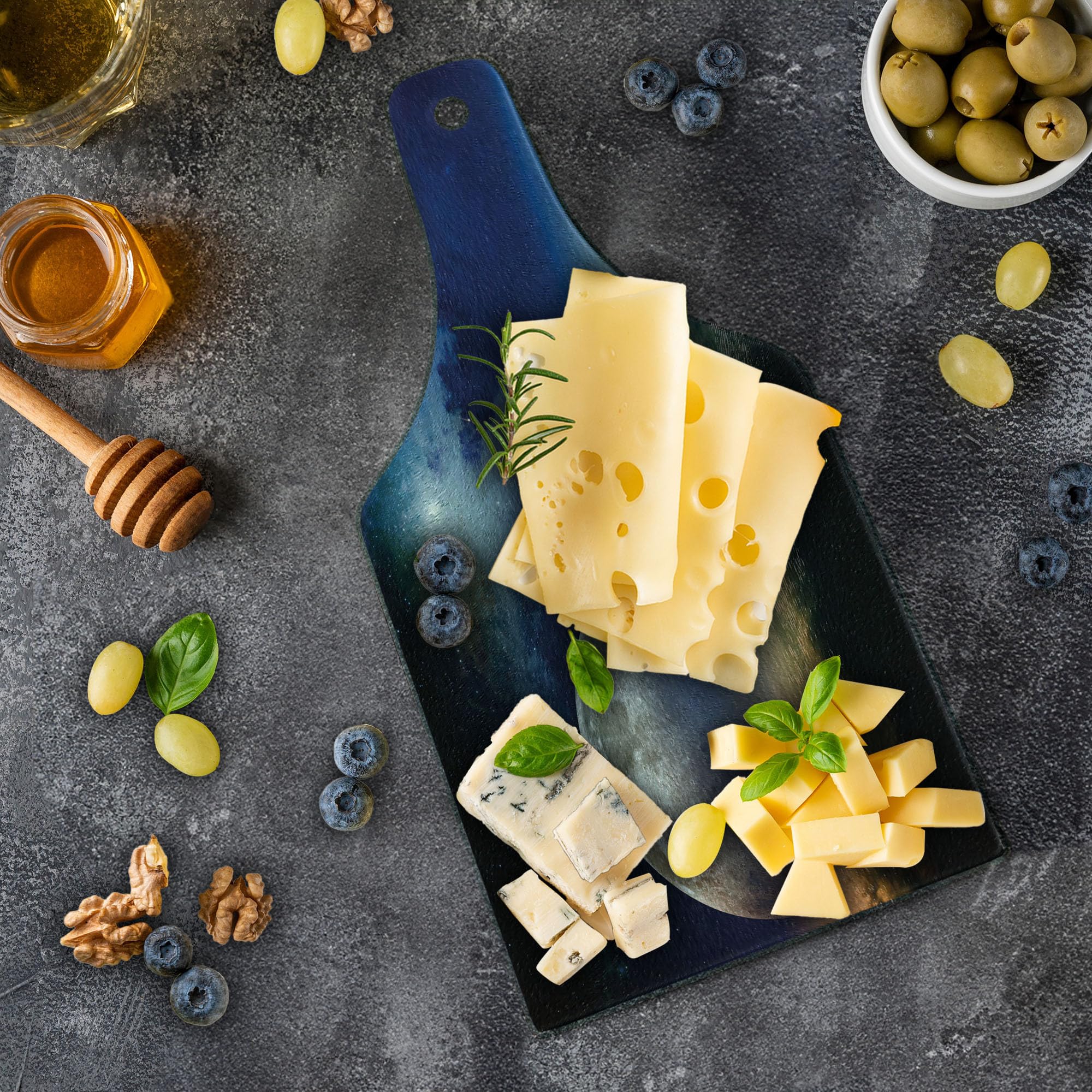 Ambesonne Moon Tempered Glass Cutting Board - Celestial Full Moon with Shooting Star Night Sky Design - Navy Blue, White & Apricot Decorative Serving Board for Kitchen, Charcuterie & Wine Pairing - Perfect for Entertaining, Housewarming Gifts & Cheese Platter Presentation