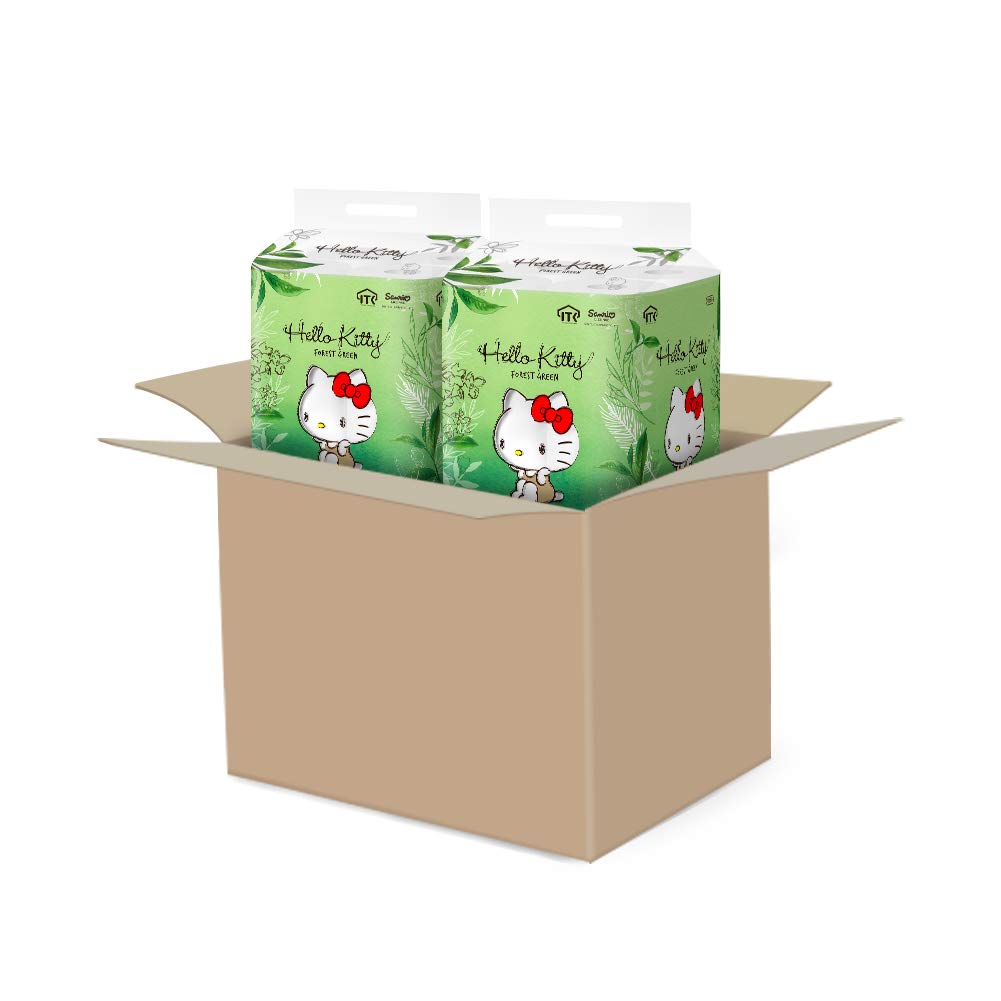 Hello Kitty Forest Green Toilet Paper - 100% Natural Wood Pulp, 3-Ply Ultra Soft, 24 Rolls (2 Packs of 12) - Cute Bathroom Tissue for Kawaii Home Decor, Kitty Lover Gift & Japanese Style Toilet Paper Holder Accessory