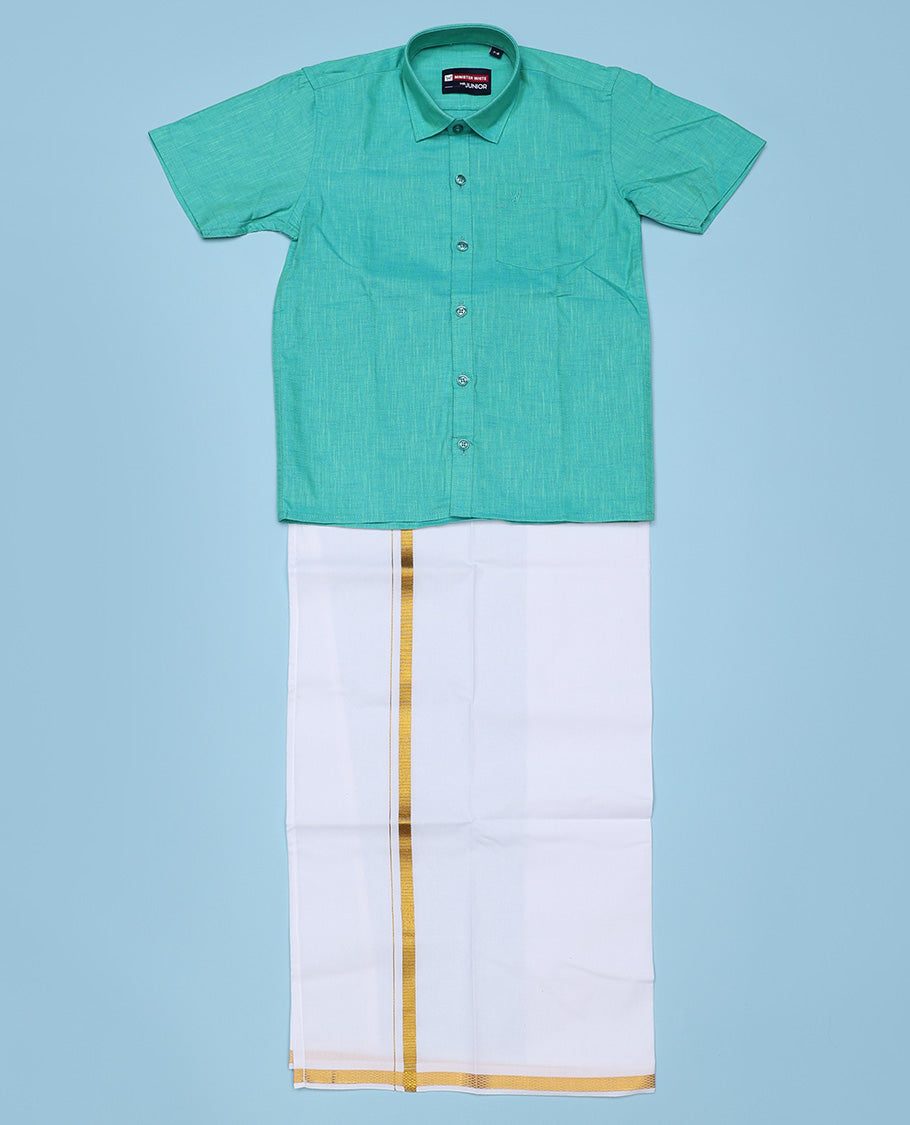 Premium Blue Cotton Shirt with Contrast Dhoti for Boys - Stylish & Comfortable Kids Ethnic Wear - Perfect for Festivals, Weddings & Special Occasions
