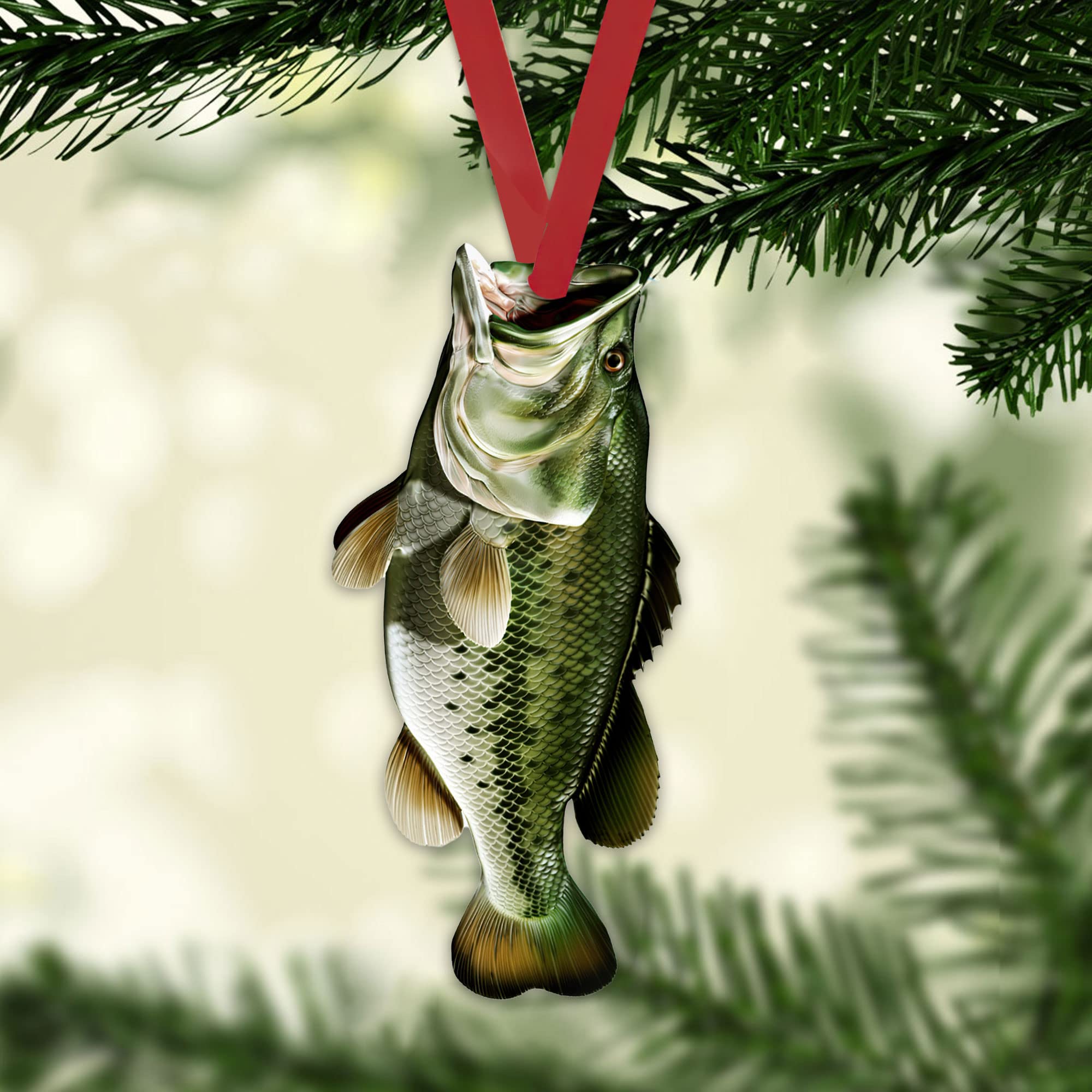 Talataca 2D Flat Fishing Big Bass Car Rear View Mirror Hanging Charm - Unique Fisherman Themed Interior Decor, Christmas Tree Ornament & Car Accessory Gift for Anglers