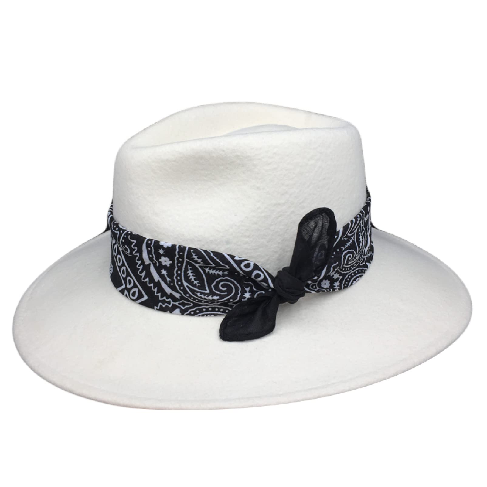 Women's White Wool Fedora Hat with Silk Scarf Belt - Wide Brim Panama Style Winter Top Hat for Ladies | Perfect for Outdoor Events, Weddings & Cold Weather Fashion