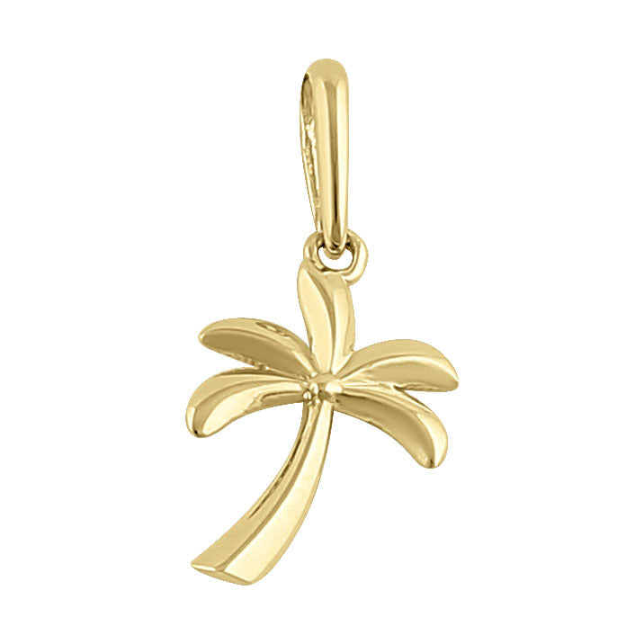 14K Solid Yellow Gold Palm Tree Pendant Necklace - Tropical Jewelry for Beach Vacation & Summer Outfits