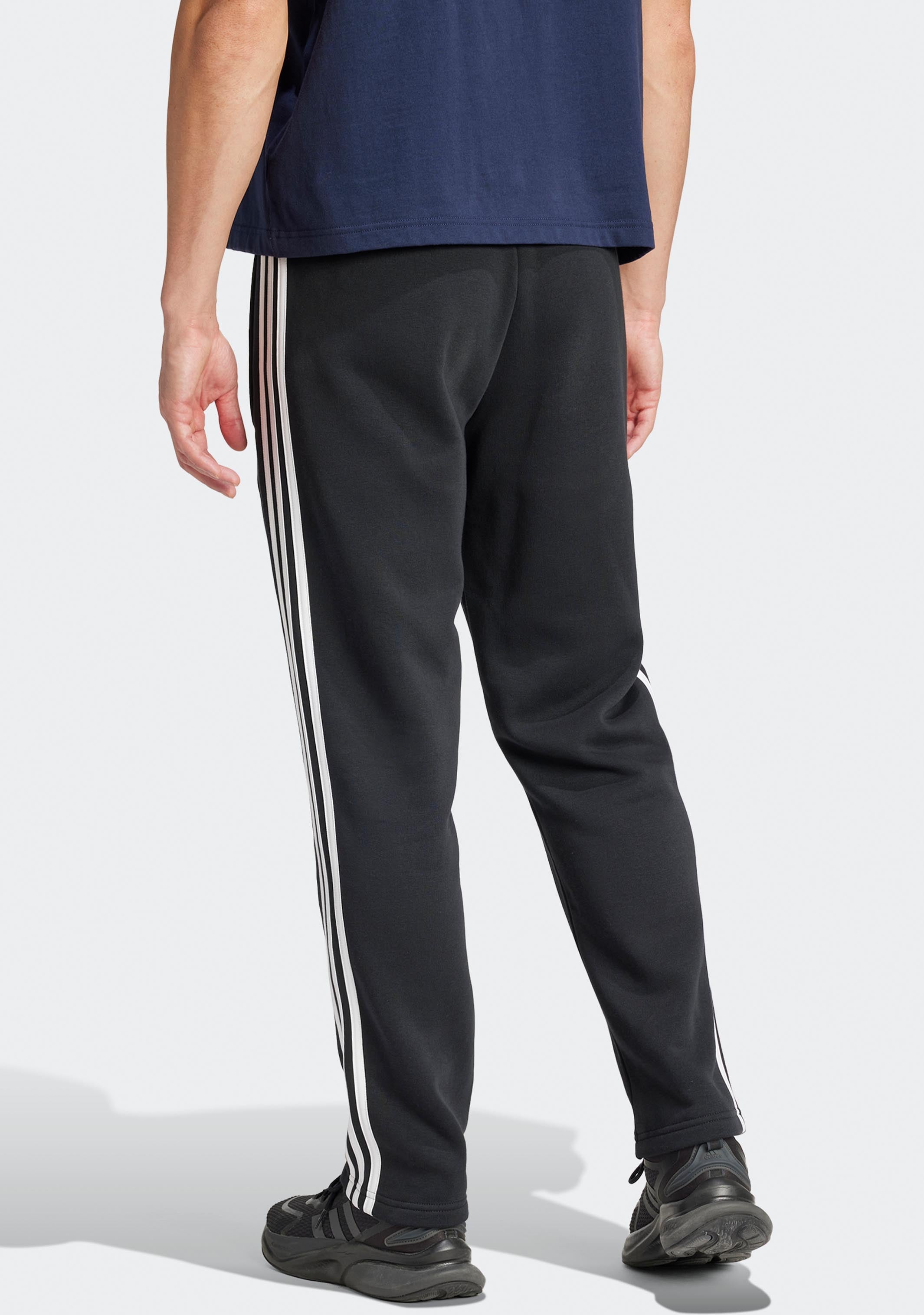 Adidas Men's Essentials 3-Stripes Fleece Sweatpants with Open Hem | Comfortable Athletic Pants for Casual Wear, Lounge & Gym Workouts