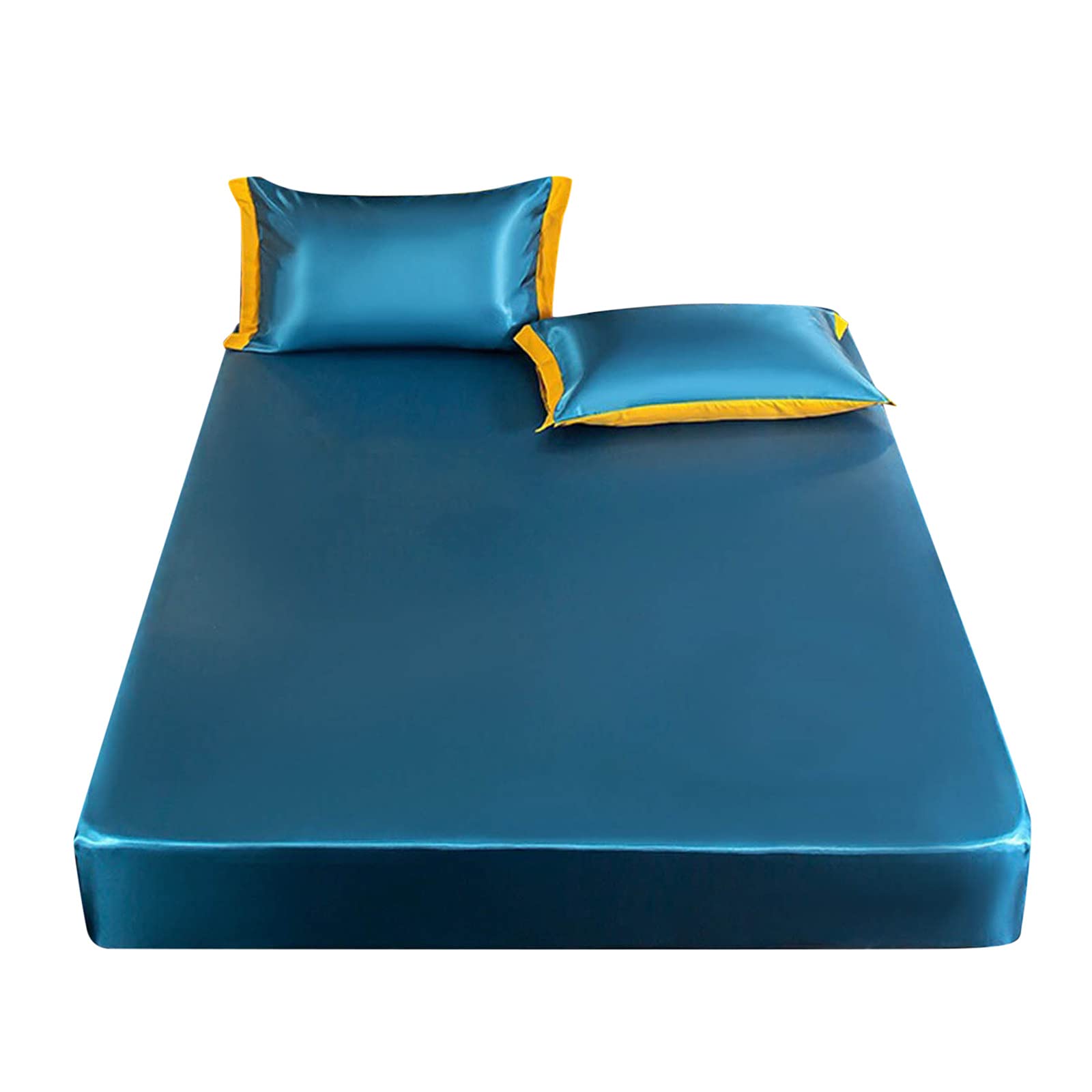 Queen Size Cooling Bed Sheets - Ice Silk Soft & Breathable Fitted Sheet Set for Hot Sleepers - Cold Feeling Silky Bedding for Bedroom, Apartment & Hotel Use - Perfect for Adults & Kids Sleeping or Afternoon Nap (Blue)