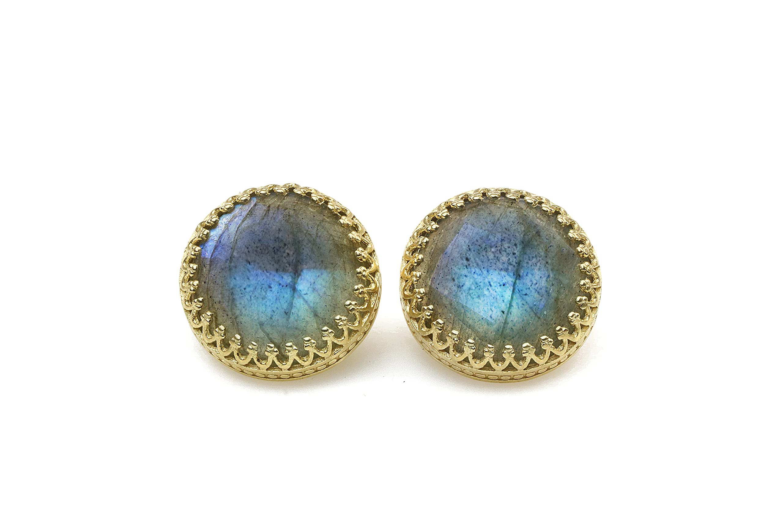 Labradorite Stud Earrings for Women - Handmade Round Large Gemstone Earrings - Fashion Statement Jewelry Gift (Perfect for Parties, Weddings & Everyday Wear)
