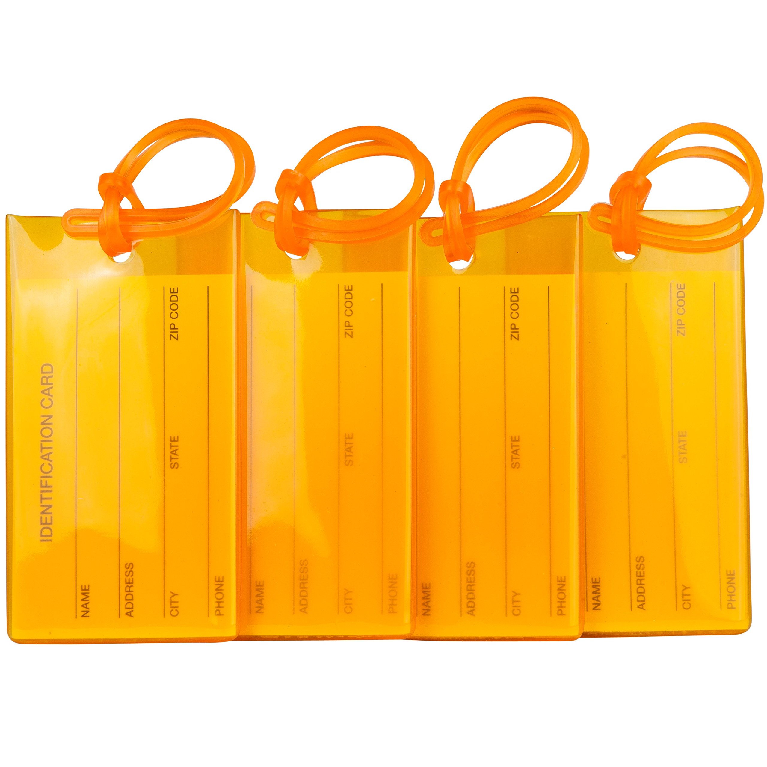4 Pack Durable Silicone Luggage Tags for Suitcases & Bags - Waterproof Travel ID Tags with Strong Metal Loop (Orange) - Perfect for Airports, Cruises & Business Trips
