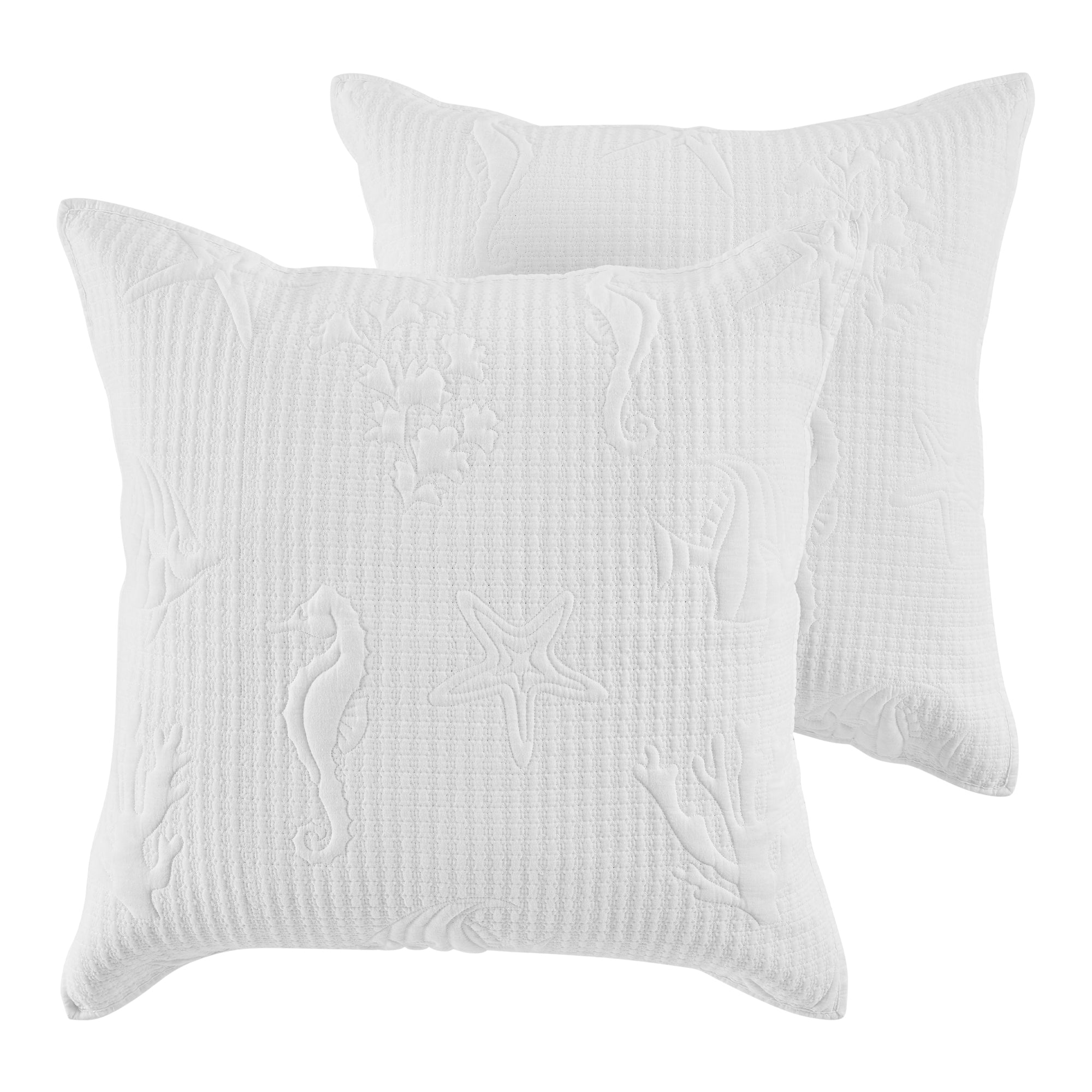 Premium Cross Stitch Sea Euro Sham Set of 2 - Ocean Themed Decorative Pillow Covers for Coastal Bedroom Decor, Guest Room Accents & Nautical Home Styling
