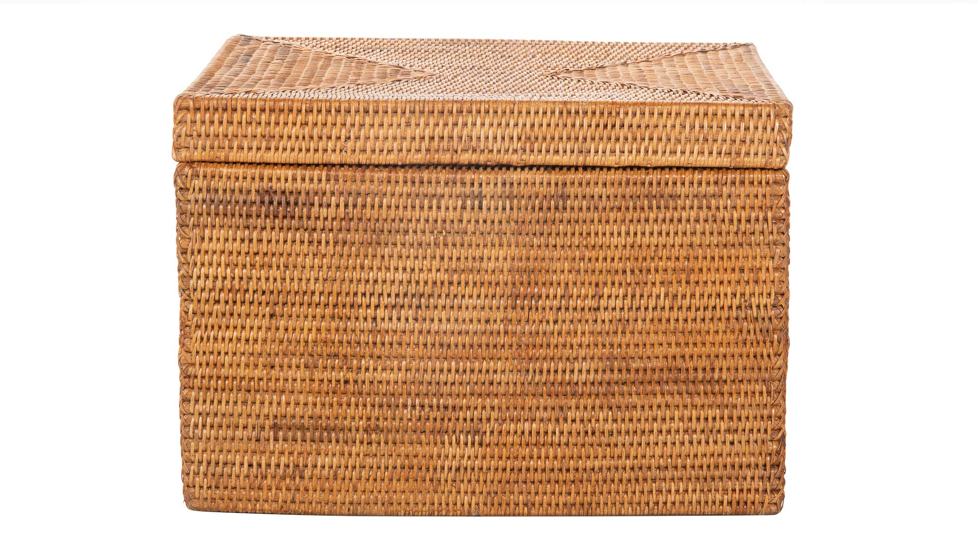 Kouboo La Jolla Rattan Storage Basket with Lid - Wicker Decorative Box for Toys, Laundry, Kitchen & Living Room Organization - Honey Brown Home Decor Storage Solution for Bedroom, Bathroom and Nursery