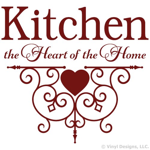 Kitchen The Heart of The Home Quote Vinyl Wall Decal Sticker - Burgundy Home Decor Art for Kitchen, Dining Room & Living Room Wall Decoration
