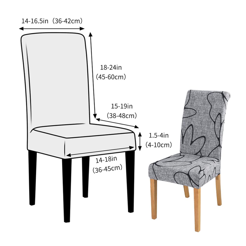 FORCHEER Stretch Dining Chair Covers Set of 4 - Grey Floral Pattern Slipcovers for Kitchen, Parsons & Dining Room Chairs | Washable & Elastic Fit | Perfect for Home Decor, Parties & Daily Use