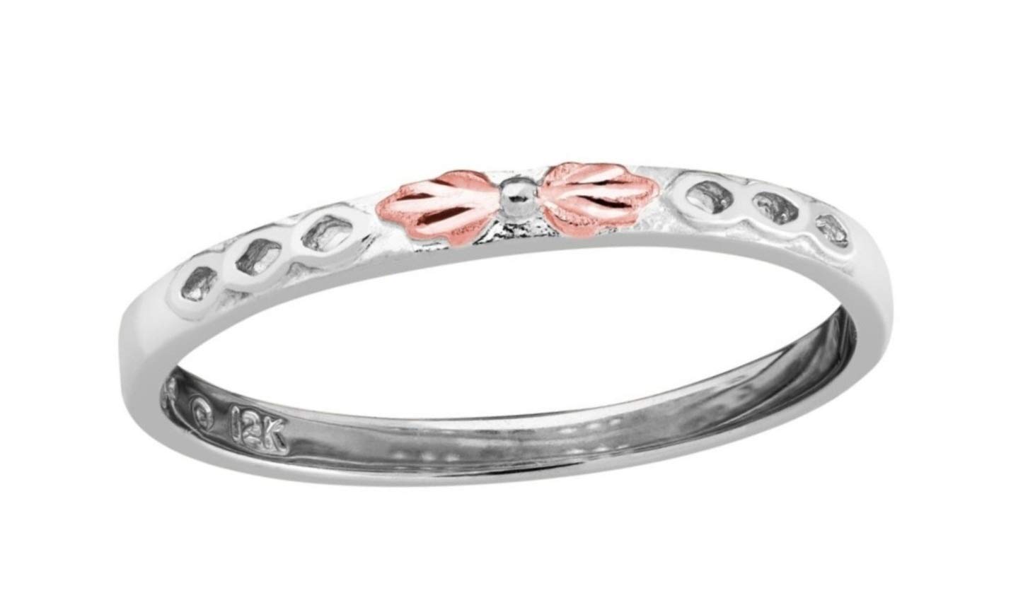 10K White Gold Grape Leaf Stacking Ring with 12K Rose Gold Accents - Elegant Black Hills Gold Jewelry for Women - Perfect for Layering, Gift Giving & Special Occasions