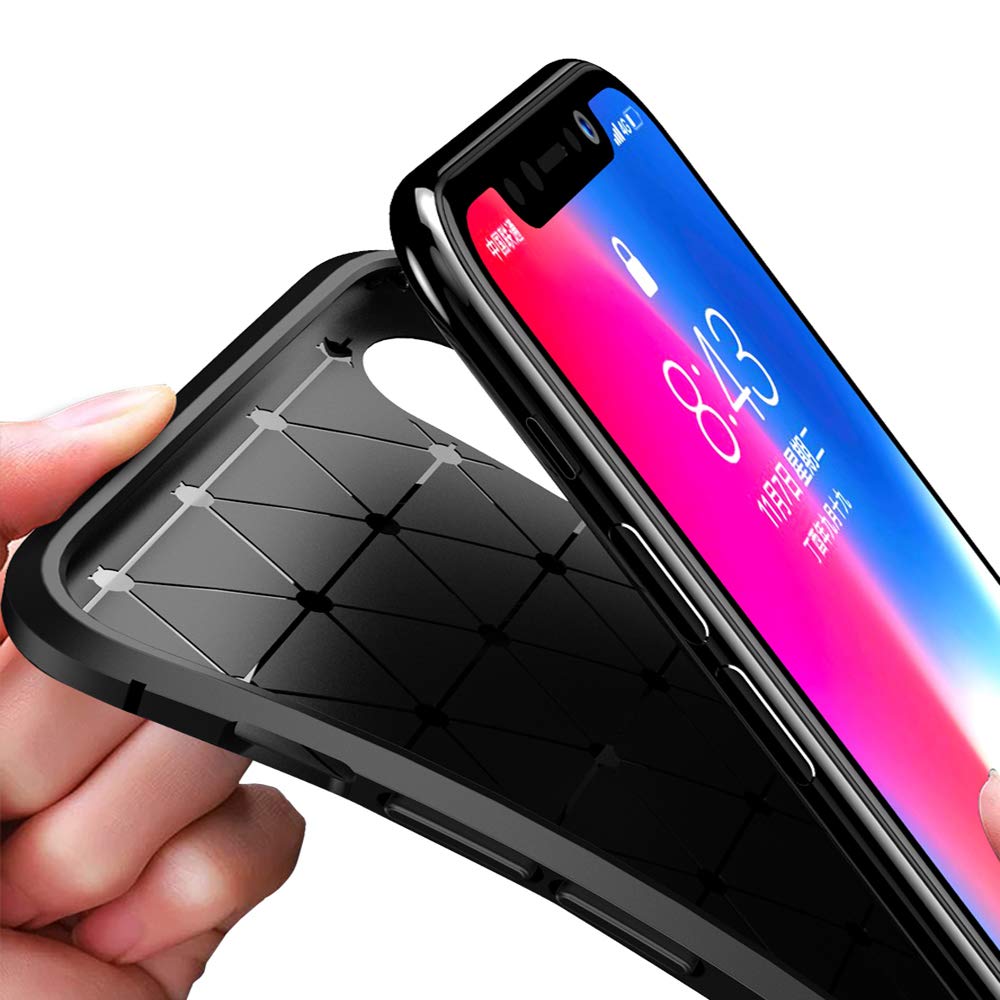 Premium Slim Thin TPU Silicone Phone Case for iPhone X/Xs/10 with Tempered Glass Screen Protector - Shockproof Protective Cover for iPhone X/Xs/10 (Black) - Perfect for Daily Use, Travel & Outdoor Activities