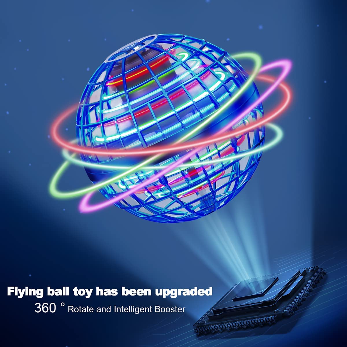 360° Rotating LED Hover Ball Toy - Magic Flying Orb with Nebula Lights, Floating Space Ball for Kids & Adults - Perfect for Indoor/Outdoor Play, Parties & Stress Relief (Blue)