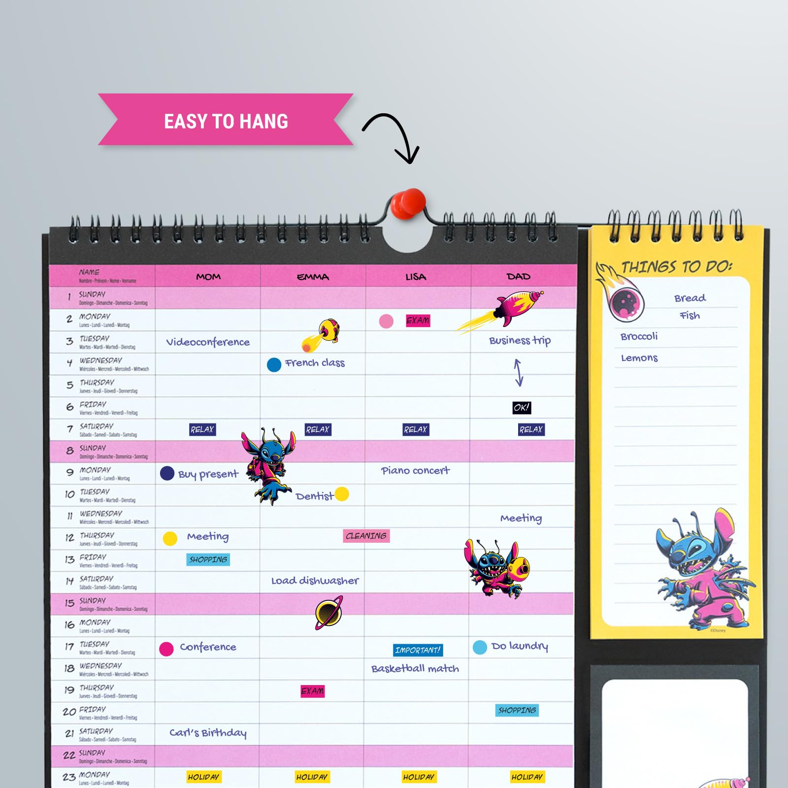 Disney Stitch 2025 Wall Calendar Planner - 16 Months (September 2024 to December 2025) - 11.8 x 13.4 Inches (30 x 34 cm) with Stickers, Pen & Shopping List - Perfect for Home, Office & School Organization - Cute Stitch Themed Gifts for Disney Fans
