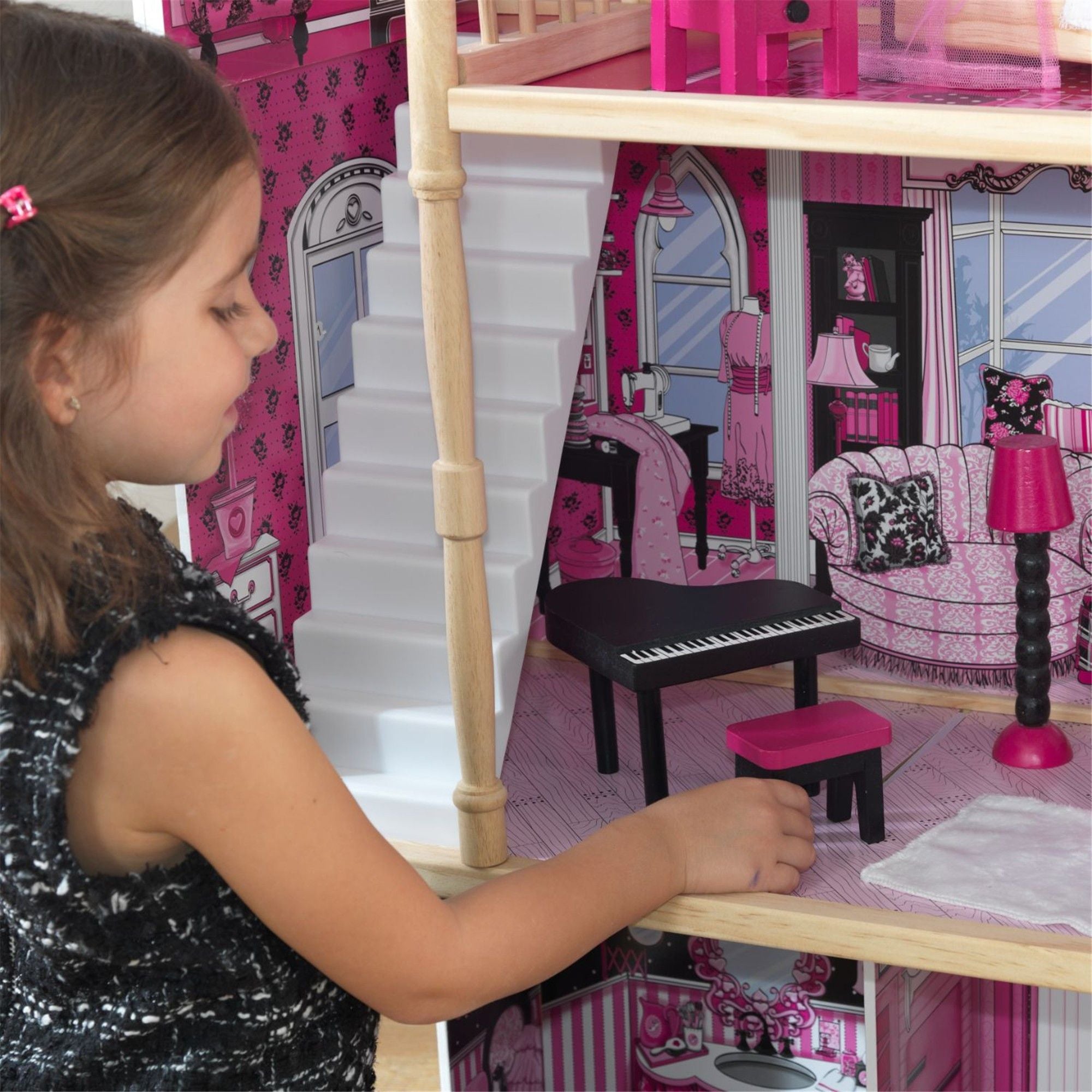 KidKraft Amelia Dollhouse - Wooden Doll House with Furniture for Kids, Pretend Play & Imaginative Fun | Perfect for Indoor Playtime & Birthday Gifts