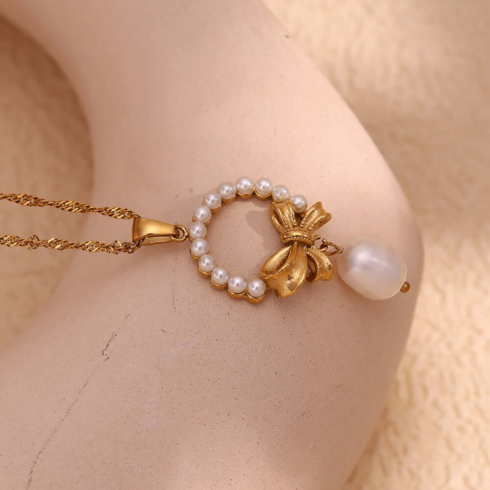 Elegant Pearl Bow Pendant Necklace for Women - Dainty Jewelry Gift for Her | Perfect for Weddings, Parties & Special Occasions | N3307