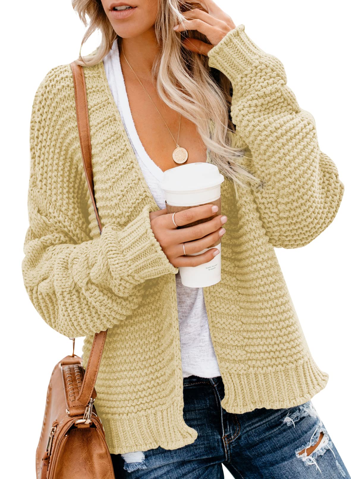 Dokotoo Women's Open Front Long Sleeve Chunky Knit Cardigan Sweater - Loose Fit Casual Coat for Fall & Winter - Perfect for Office, Date Night and Cozy Home Wear
