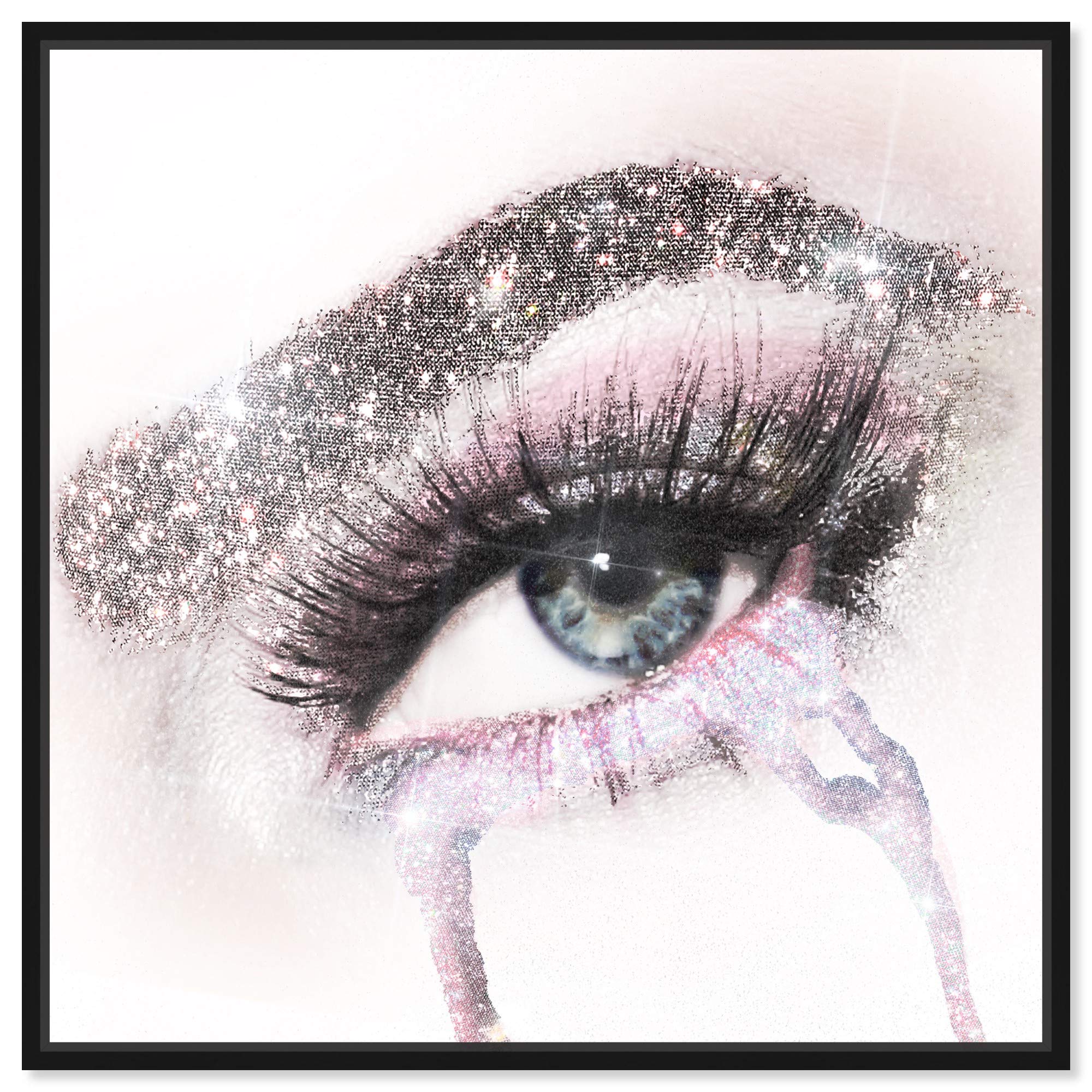 Oliver Gal Artist Co. 'Eyes and Rhinestones Pink' Framed Canvas Wall Art - 12x12 Inch Fashion Glam Decor for Bedroom, Living Room & Office - Gray & White Mascara Inspired Home Décor