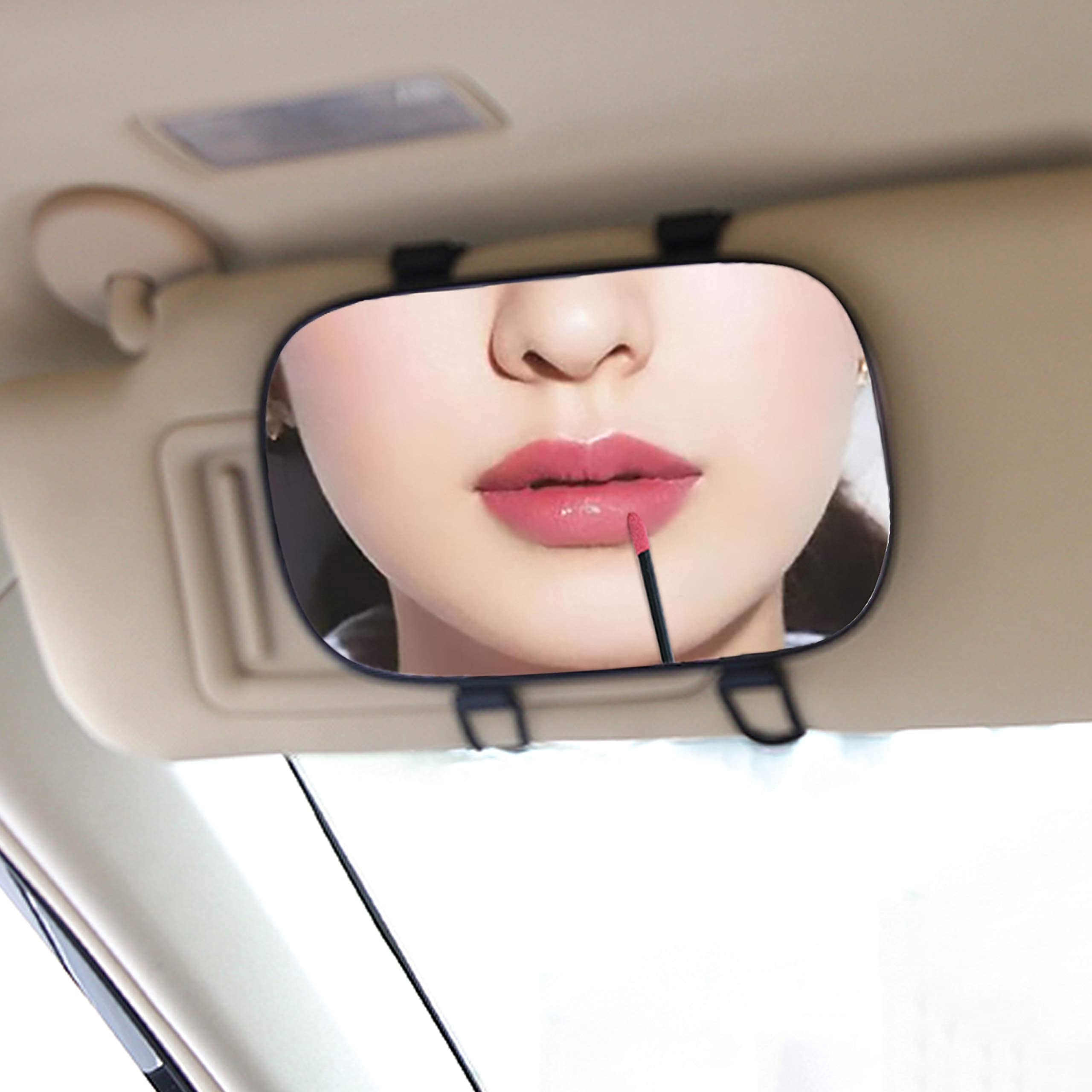 KEWAYO 6.7 Inch Car Visor Mirror - Adjustable Double Elastic Clip Universal Sun Visor Mirror for Cars, Trucks, SUVs & Vans | Perfect for Makeup, Shaving & Rear View Safety While Driving