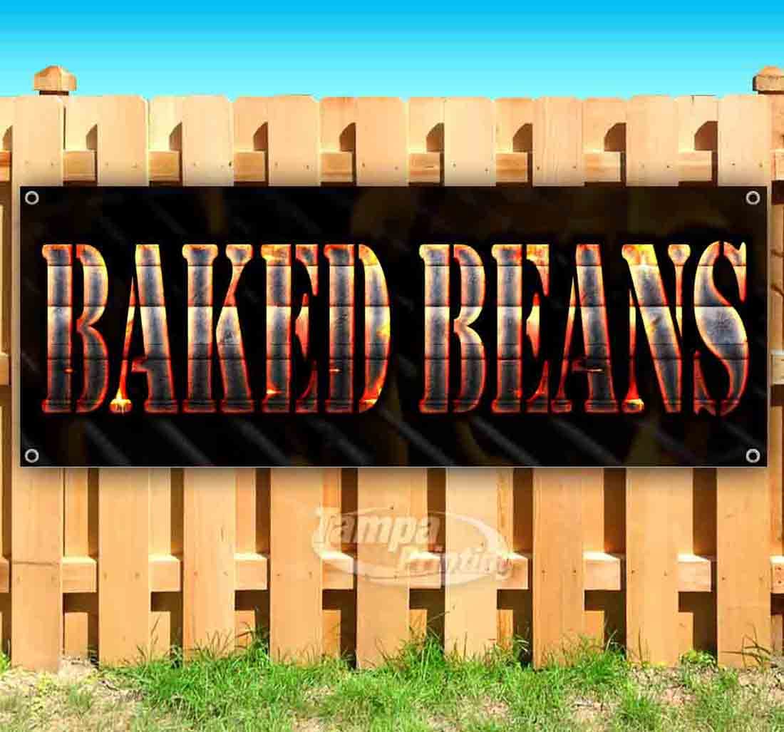 Premium Heavy-Duty Vinyl Baked Beans Banner 13 oz - Single-Sided with Metal Grommets | Durable Non-Fabric Sign for Restaurants, Grocery Stores & Food Promotions