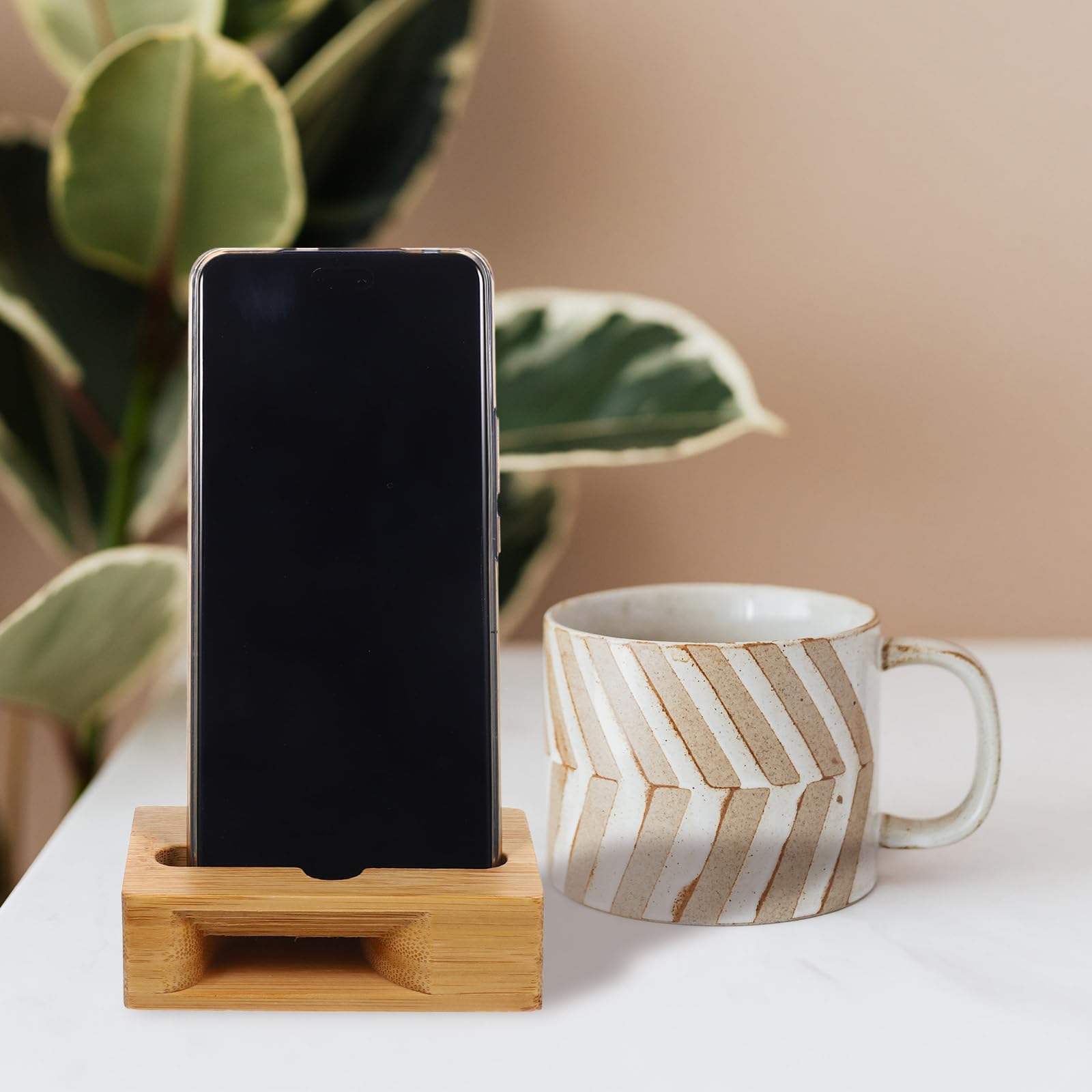 NUOBESTY Universal Wooden Phone Stand with Loudspeaker - Amplifies Sound for iPhone, Samsung, Android - Perfect for Home, Office, and Travel Use