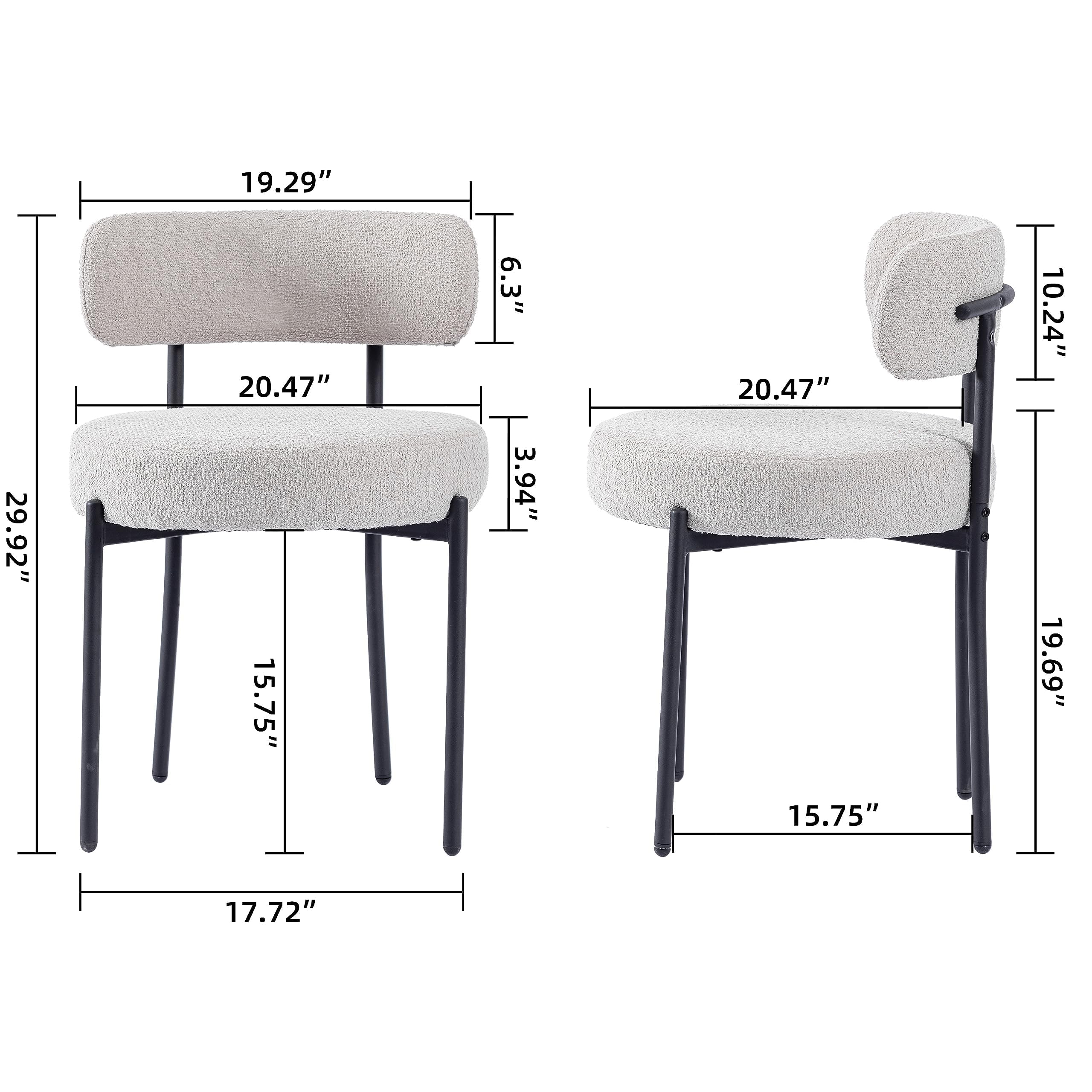 EDWELL Boucle Dining Chairs Set of 4 - Modern Upholstered Kitchen Chairs with Thick Cushions & Black Metal Legs - Grey Round Accent Chairs for Dining Room, Kitchen, Living Room - Perfect for Home Decor & Entertaining Guests