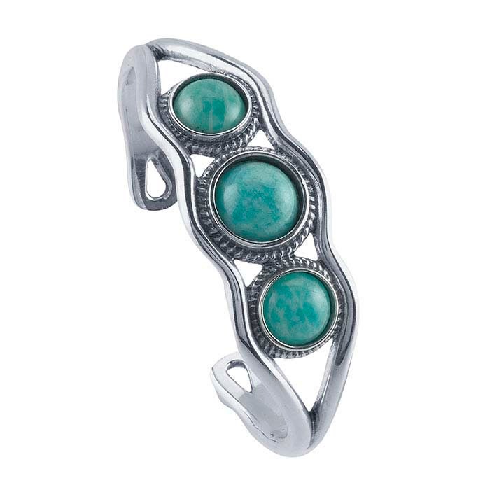 Premium Sterling Silver Three Stone Cuff Bracelet Mounting with Round Cabochon - DIY Jewelry Making, Custom Handmade Jewelry Supplies for Bracelets, Rings & Necklaces - Perfect for Gift Giving & Special Occasions