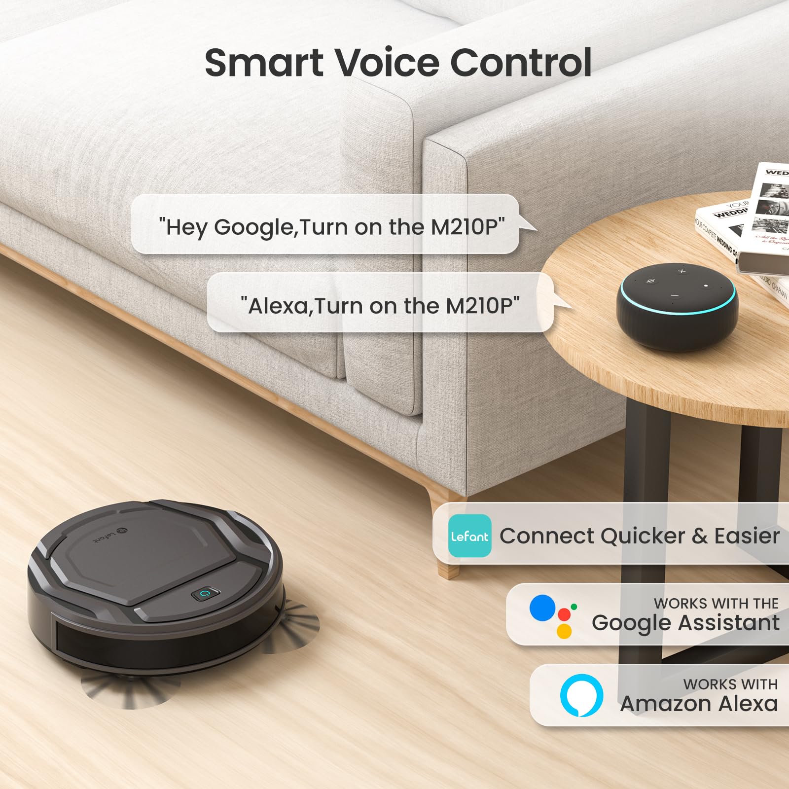 Lefant M210Pro Robot Vacuum Cleaner with Strong Suction, 120 Min Runtime, Wi-Fi & Alexa Compatible, Self-Charging - Ideal for Pet Hair, Hard Floors & Home Cleaning - Perfect for Daily Maintenance & Busy Households