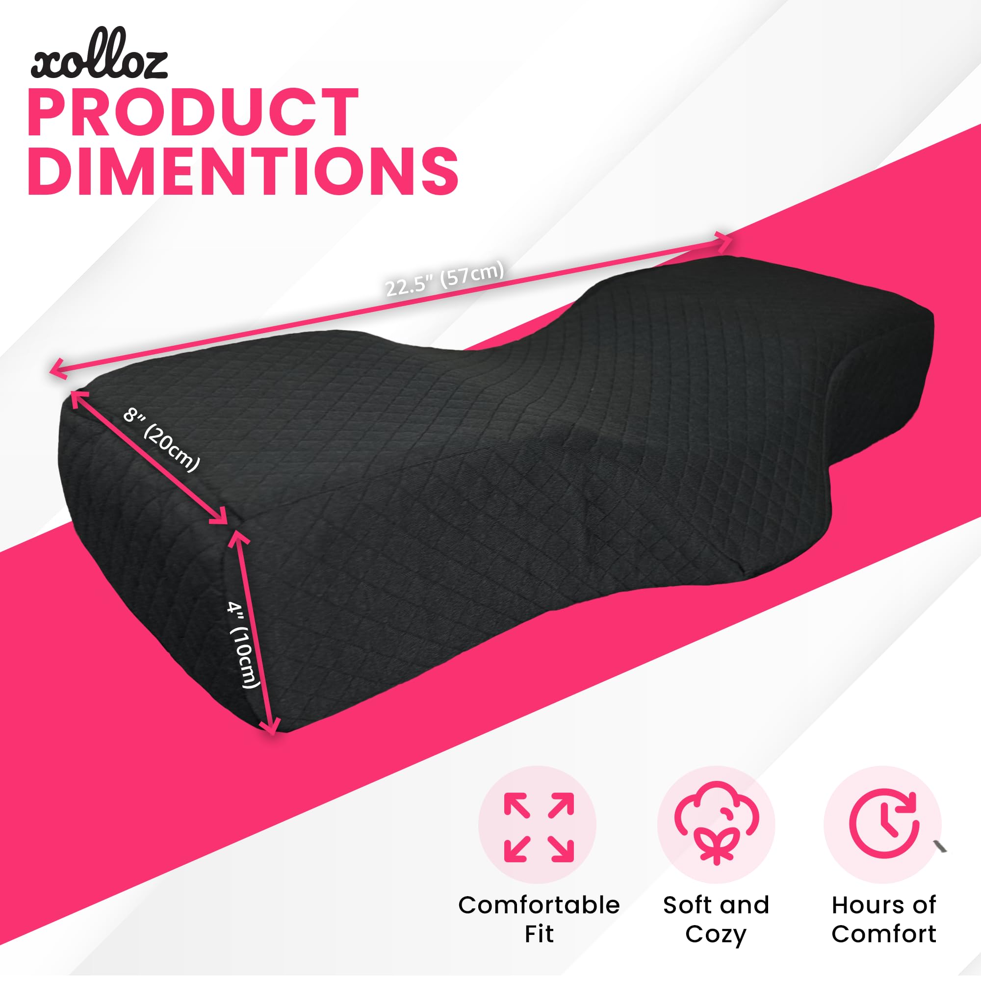 Premium Curved Memory Foam Lash Pillow for Eyelash Extensions - Ergonomic Neck & Back Support for Lash Technicians - Black Professional Lash Bed with Dual Side Tool Pockets - Perfect for Salon, Spa & Mobile Lash Services