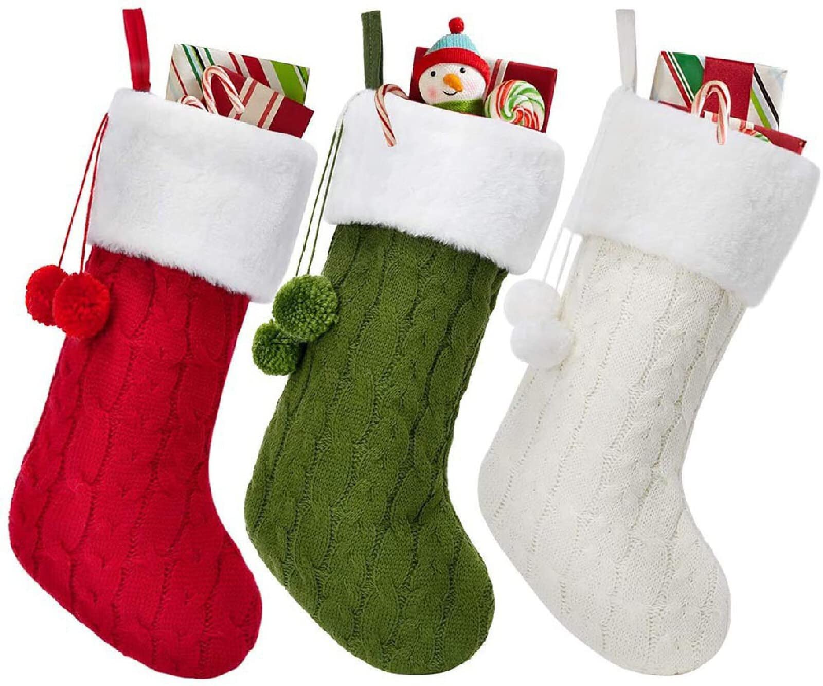 HAIYANLG Christmas Ornaments Knitted Wool Socks - Cozy White Wool Socks for Hotels, Home Decor, Kids Gifts & Holiday Stockings (Green Knitted Style) - Perfect for Christmas Tree Decorations, Winter Home Warmth & Festive Gift Giving